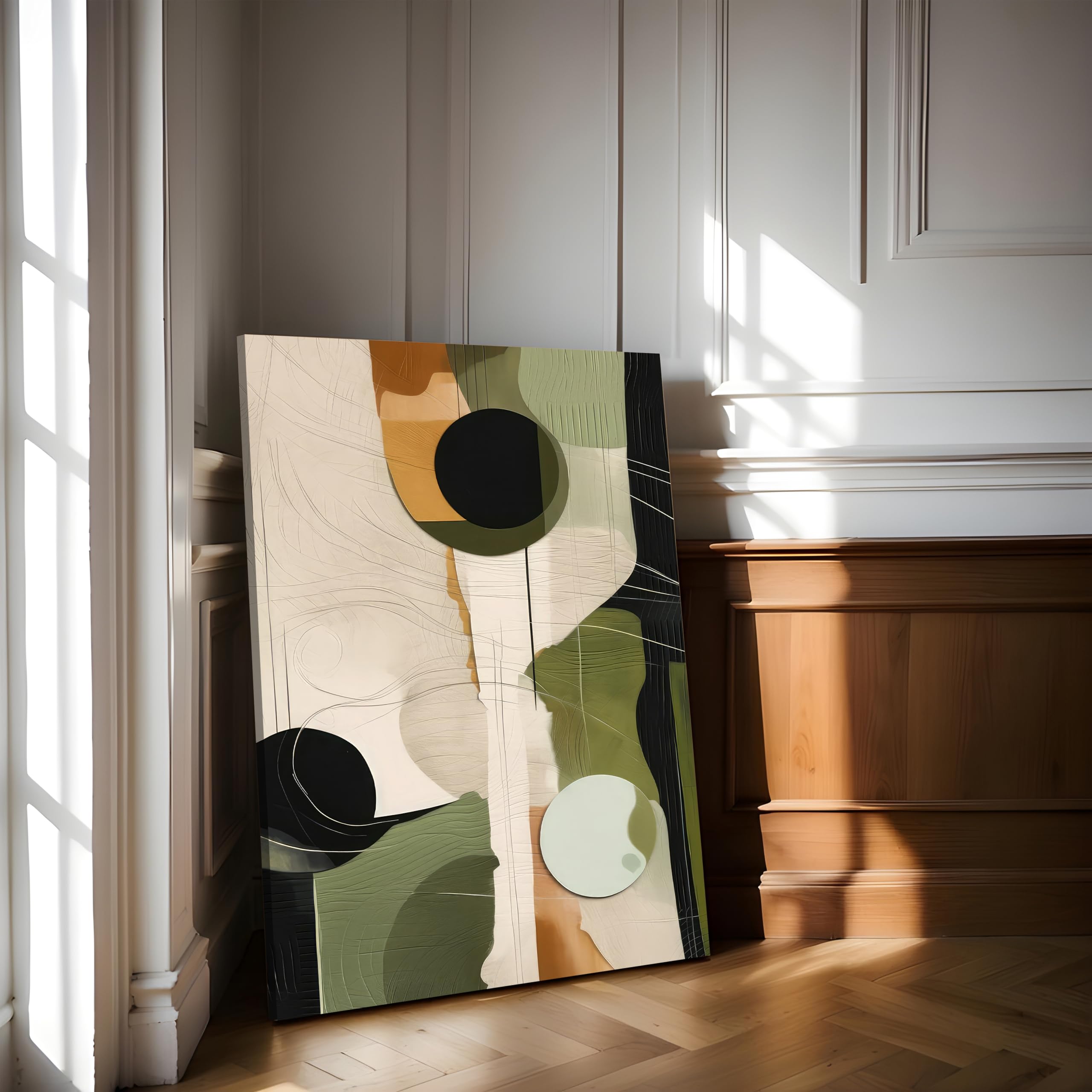 Abstract Geometric Canvas Painting - Beige, 23x35 Inch -17 Abstract Geometric Canvas Painting - Beige, 23x35 Inch -17