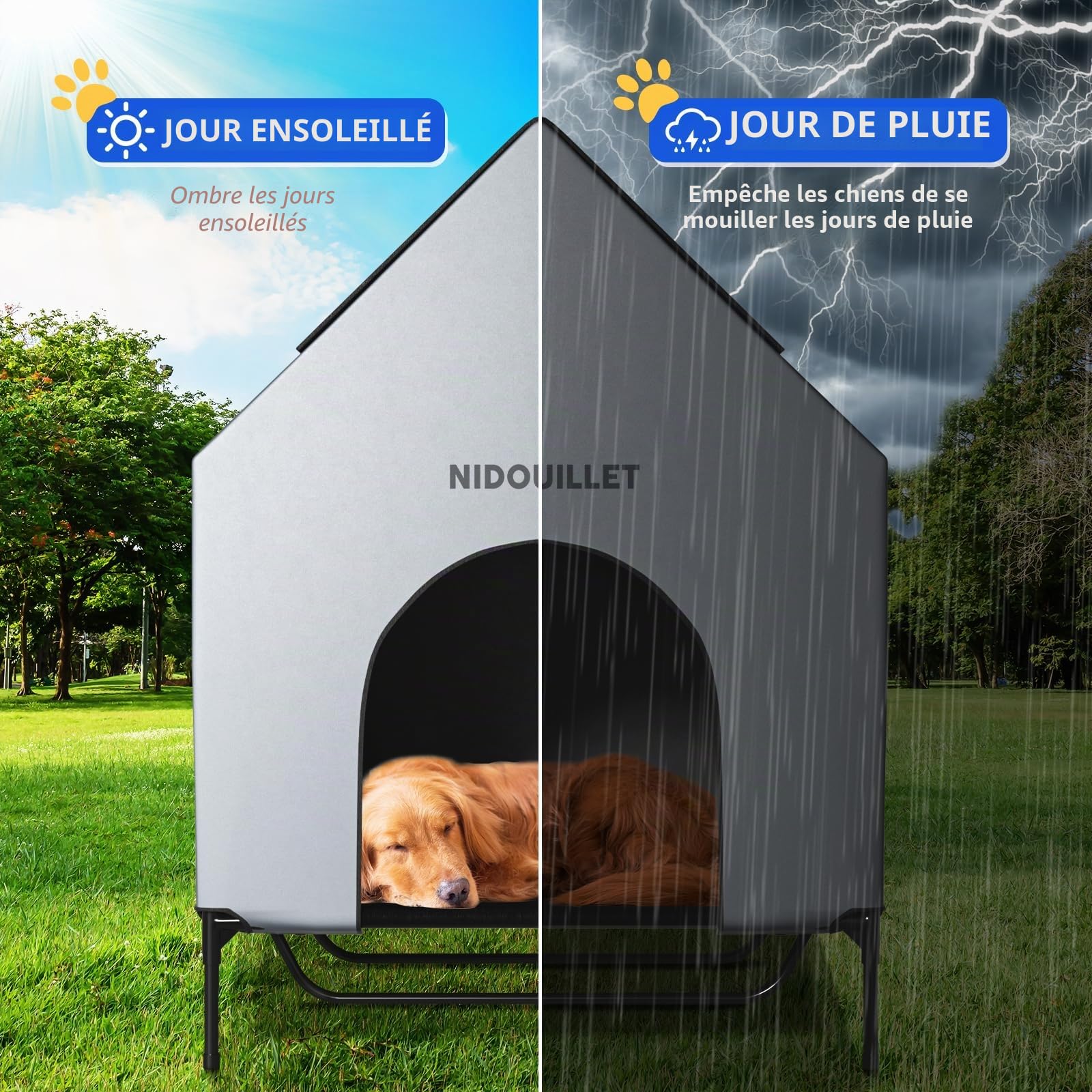 Maison de Chien pour Grande Race 122cm extérieur ou intérieur, résistant aux intempéries 600D PVC Grand Chiot Maison, Respirant 2x1 Tissu Textilene lit surélevé pour Chien