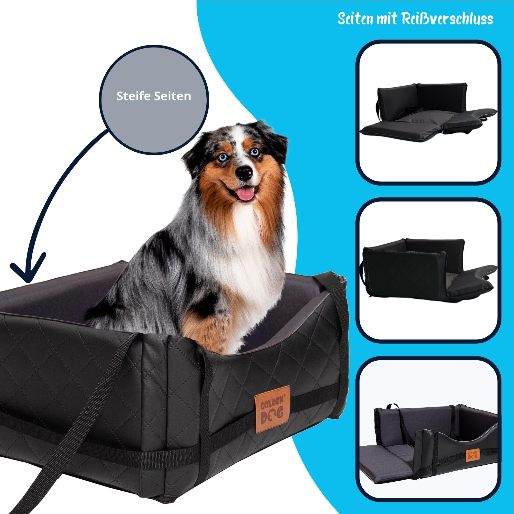 GoldenGroup Hundeautositz Kunstleder Hundesitz Hundebett Autokörbchen Hundedecke Hundekorb Transportbox Autositz Gesteppt für Rückbank Vordersitz M-55x45x25h