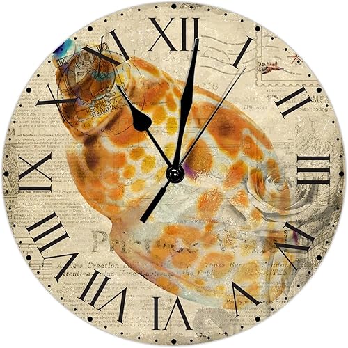 Miniatura 40 de ArogGeld Reloj de pared con diseño de estrella de mar antigua francesa, de cloruro de polivinilo, con números romanos, de 10 pulgadas, funciona