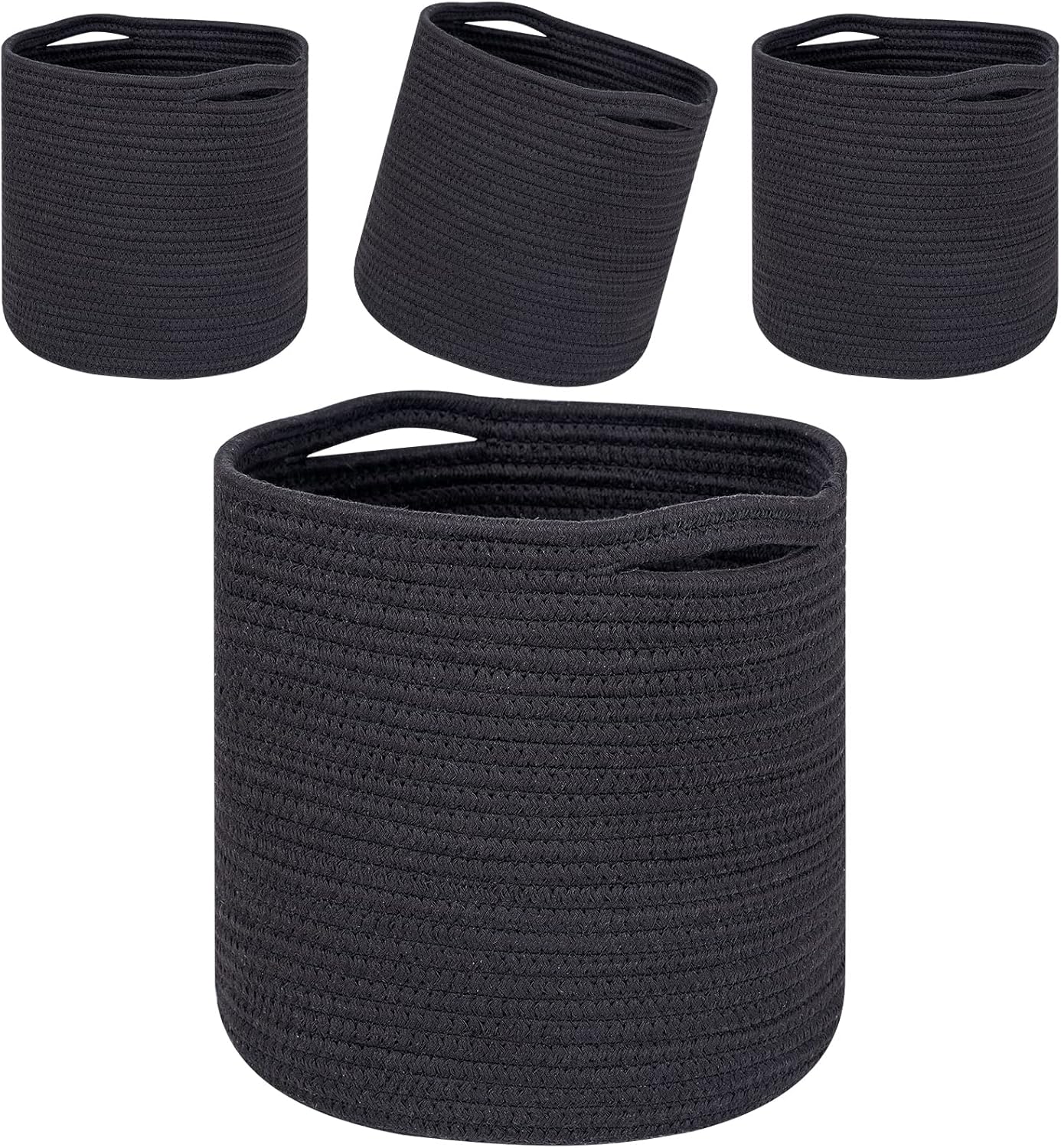 CubesLand Woven Rope Cube Storage Organizer Basket Bin 11x11in,Cube Storage Bins for Shelves w/Inserts,Bedroom, Living Room,Multi-use Collapsible Storage Baskets Sets 4,Round Storage Cubes-Black Black L11xW11xH10.7