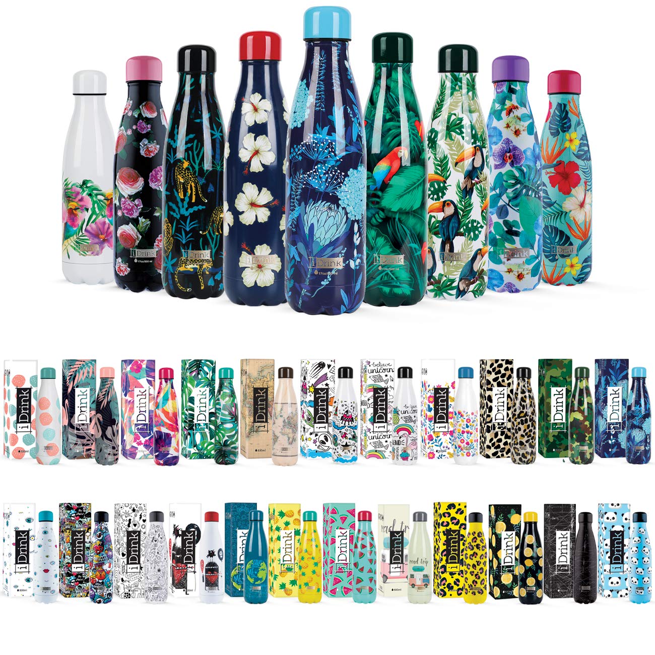 i-Drink Double Wall Steel Thermal Bottle 500 ML Decorated, Black Steel