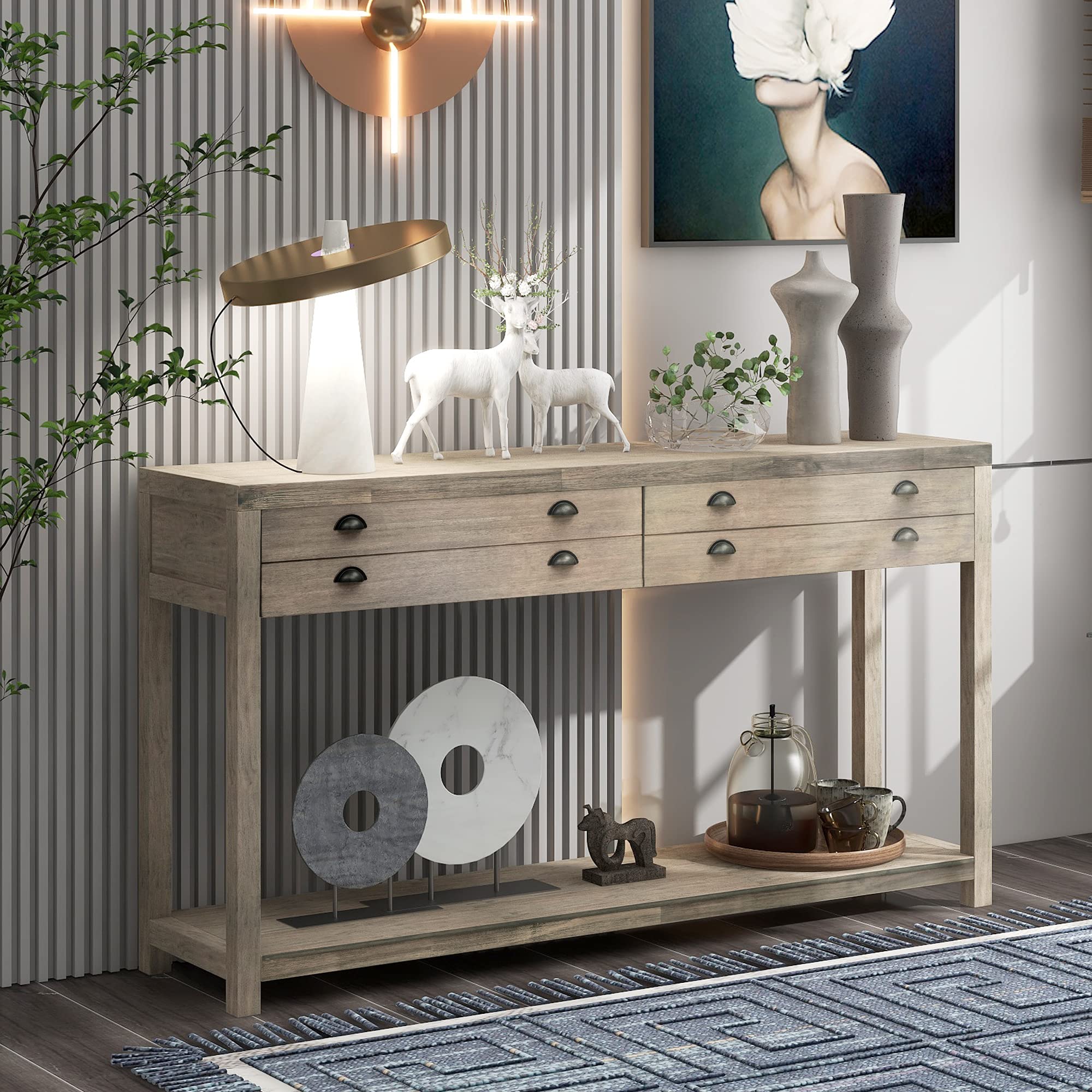 Buy LUMISOL Long Console Table with Two Large Drawers, 58" Entryway Hallway Table, Retro Console
