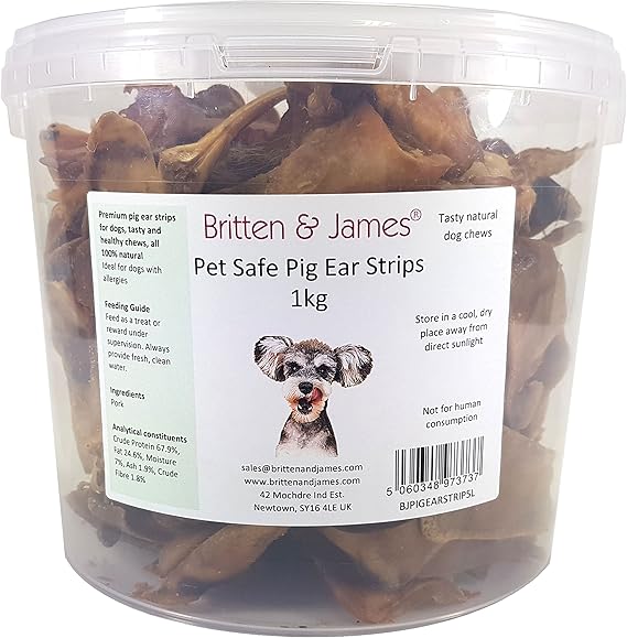 Britten & James Pig Ear Strips for Dogs (1kg tub). A 100 Natural