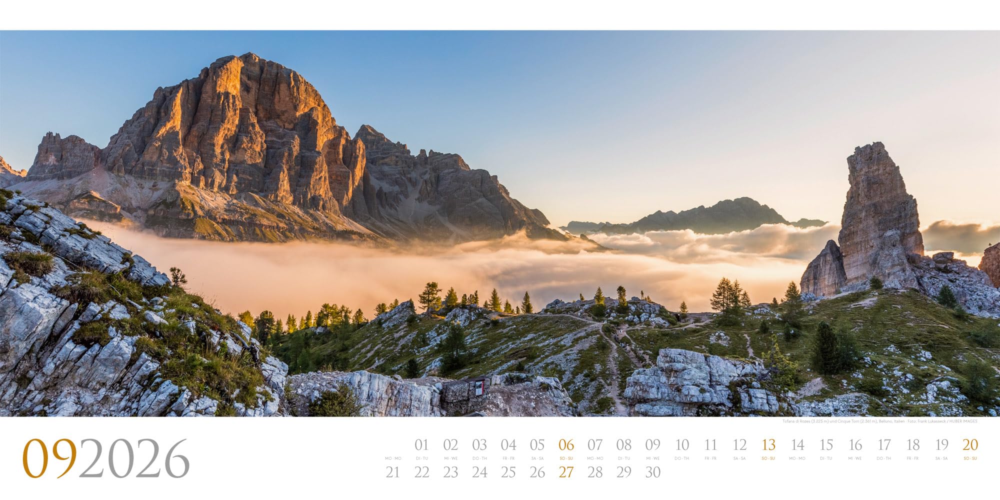 Dolomiten Kalender 2026 | Bildgewaltiger Berge-Kalender im schlanken Querformat (66x33 cm) | Südtirol für Alpinist:innen und Wander:innen