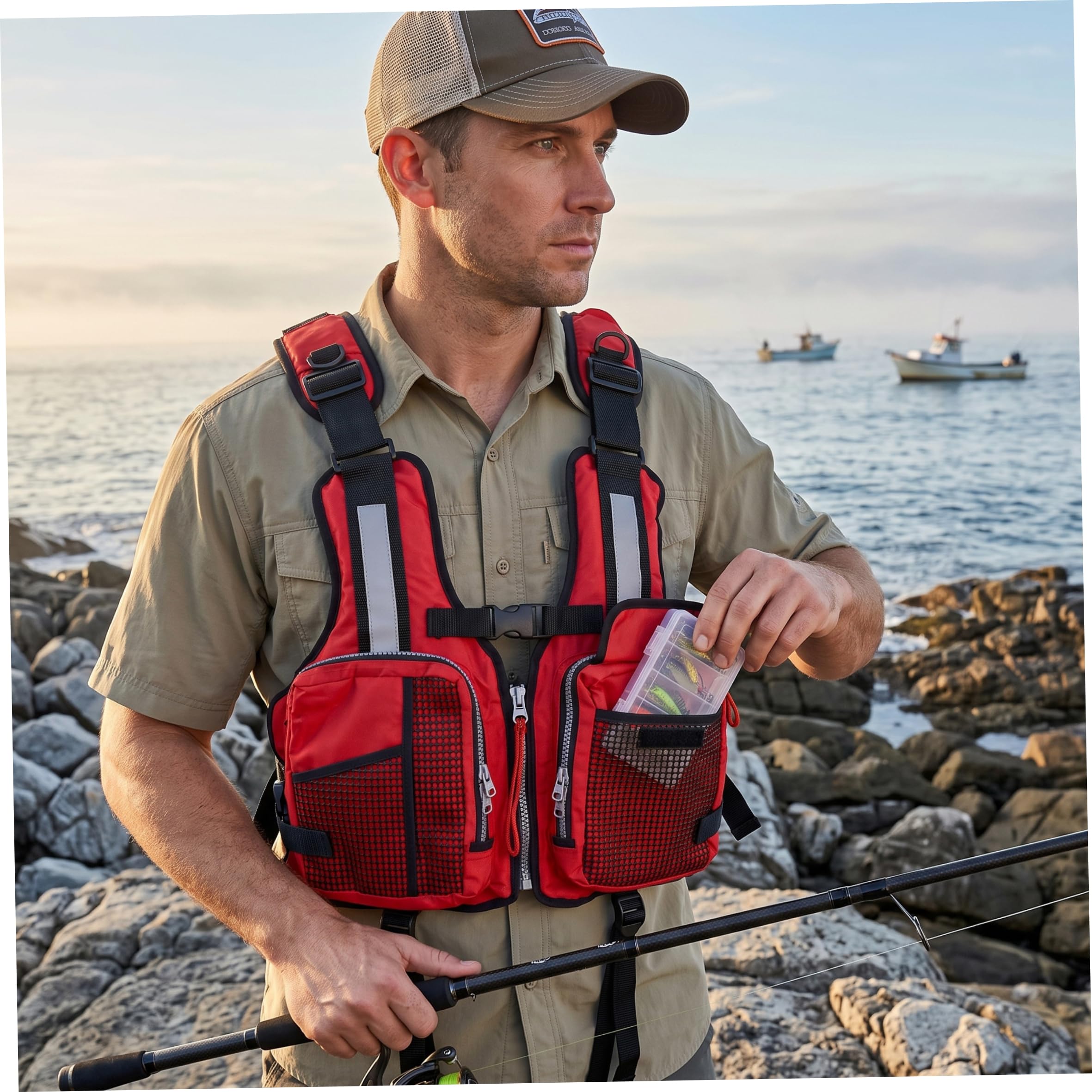 Chaqueta Flotante para Adultos con Silbato, Correas Ajustables Chaqueta Flotante con Silbato de Emergencia Incorporada Ideal para Pesca, Kayak, Paseos en Bote, Natación Rojo.