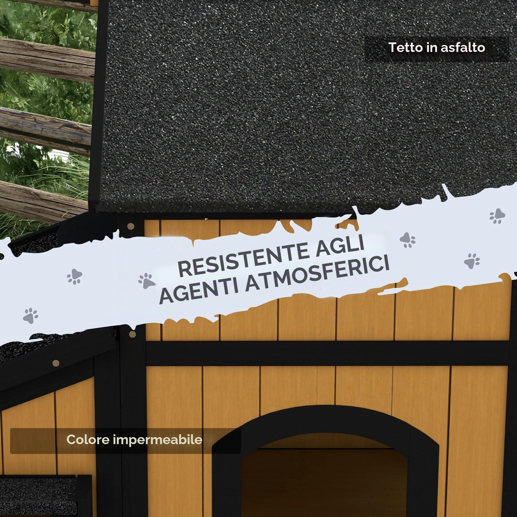 Casetta per gatti PawHut, in legno di abete, rifugio per gatti con diverse entrate, 2 piani, grotta per gatti all'aperto, casetta per animali con tetto in asfalto, fioriera, resistente all'inverno,