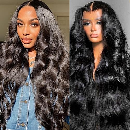 yosly Glueless Wigs Human Hair Pre Plucked Body Wave 13x4 HD Lace Front Wigs for Black Women Human Hair Glueless Lace Frontal Wigs 24 Inch 180% Density Brazilian Virgin Human Hair Wig Natural Color
