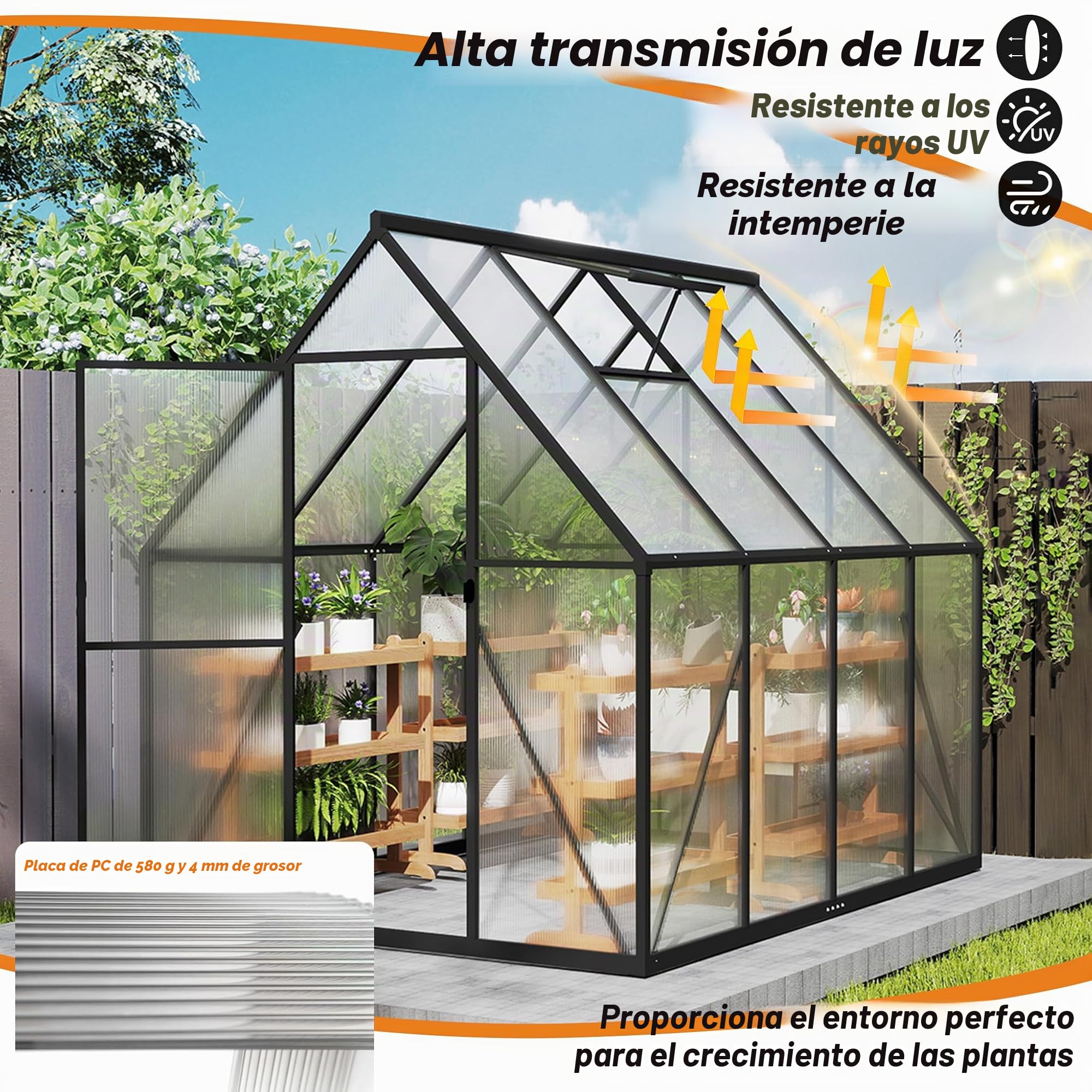 Aufun Invernadero Premium de aluminio, 4,14 m², invernadero de jardín con base de 6 cm y placa de policarbonato de 4 mm, invernadero, casa para tomates, caseta de jardín, resistente a los rayos UV