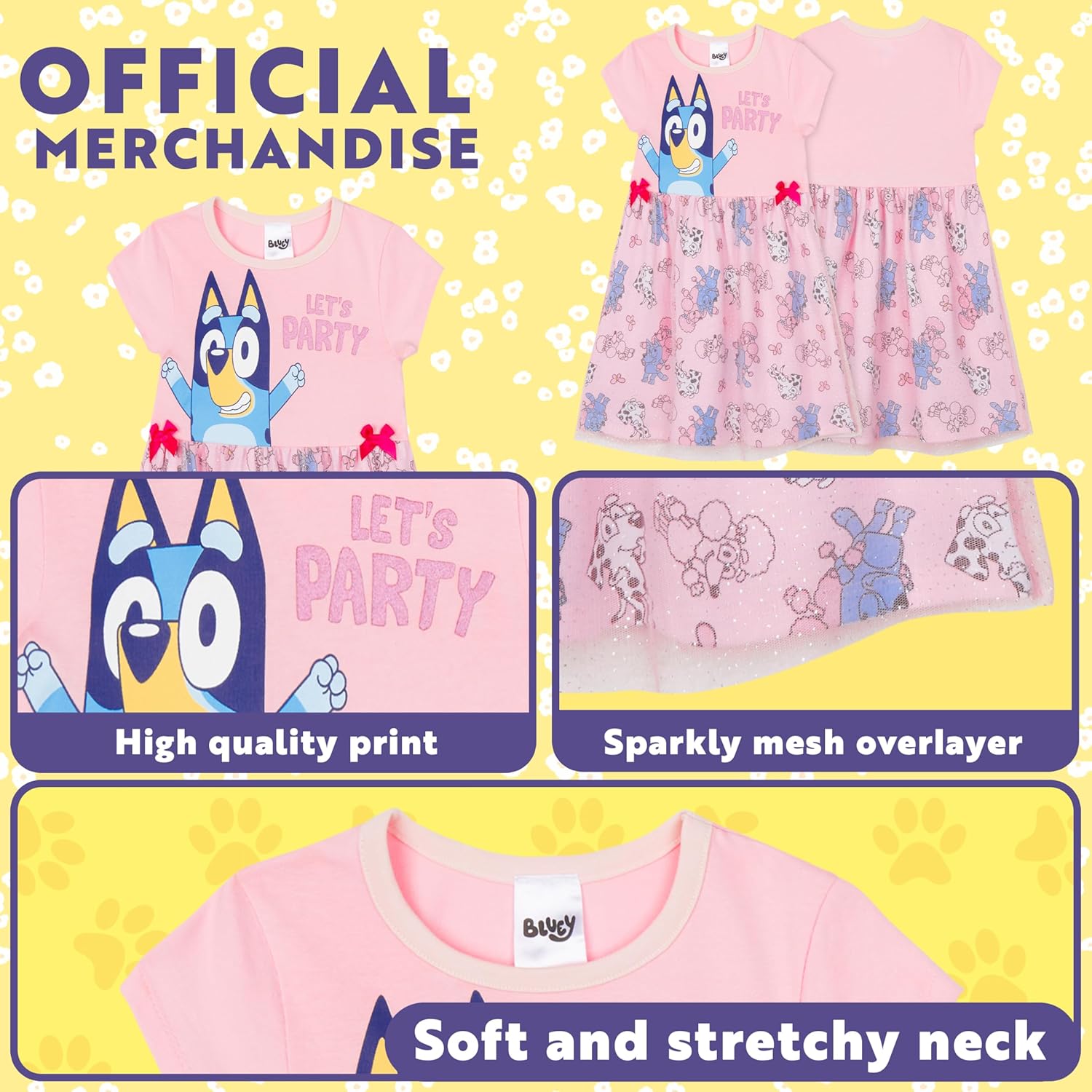 Bluey Girls Dresses for Kids Cute Toddler Dress with Tulle Mesh Short Sleeved for Party Summer or as a Birthday Outfit - Image 5