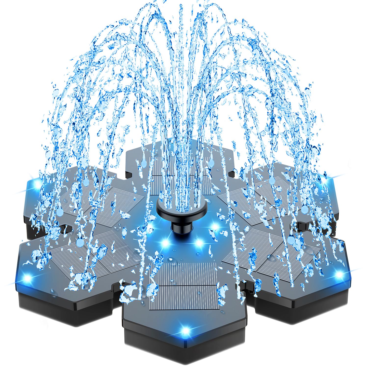 SZMP Solar Fountain 2025 Upgrade 12 LED Lights, 3.5W Snowflake Solar Powered Fountain Pump with 7 Nozzle & 4 Fixer, 2000 Battery, Solar Fountain Pump for Bird Bath, Garden, Patio, Pond, Pool, Outdoor
