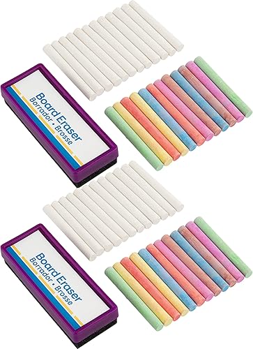 Emraw Borrador de 12 tizas blancas sin polvo, no tóxicas, 12 colores, pizarra, escuela, oficina y acera, tiza al aire libre para arte y tablero en