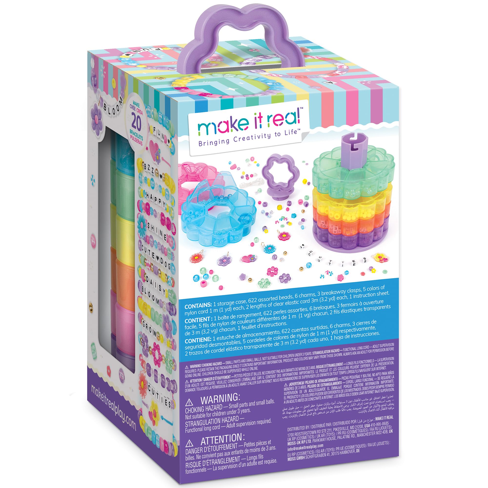 Make It Real: Tour de fleurs de rangement pour perles – DIY 20 bracelets, rangement coloré à 7 niveaux, 628 perles, design-create-wear, trie-stack-stow, enfants 8+