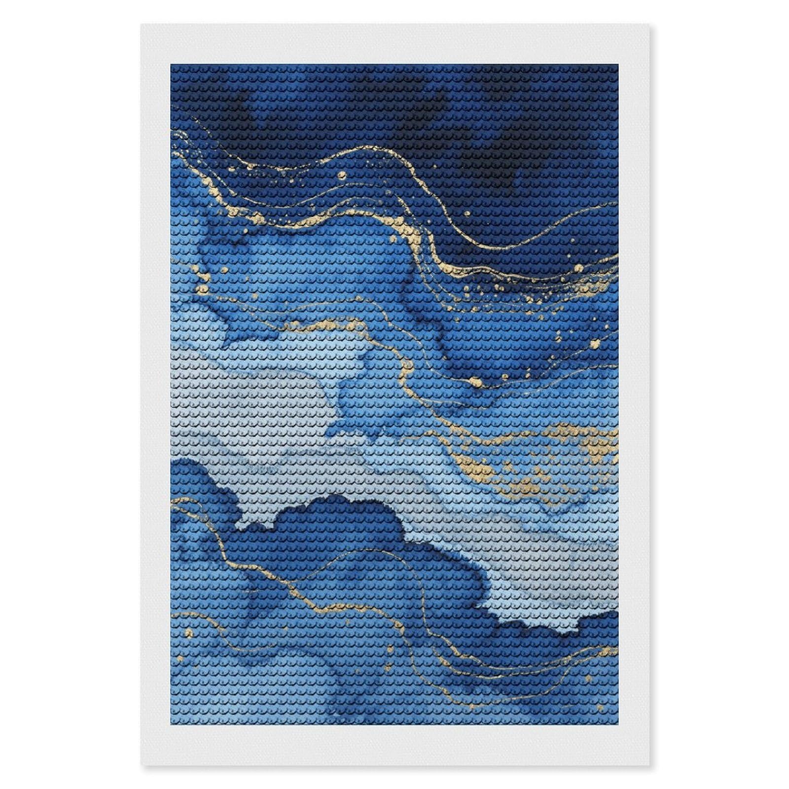 FekiLoot Abstract Blue Marble Watercolor Paint by Numbers Kit for Adults Beginner DIY Diamond Dots Paintings Round Full Drill Diamond Art Kits Picture Diamond Art Painting Kits for Home Decor 8"x12"