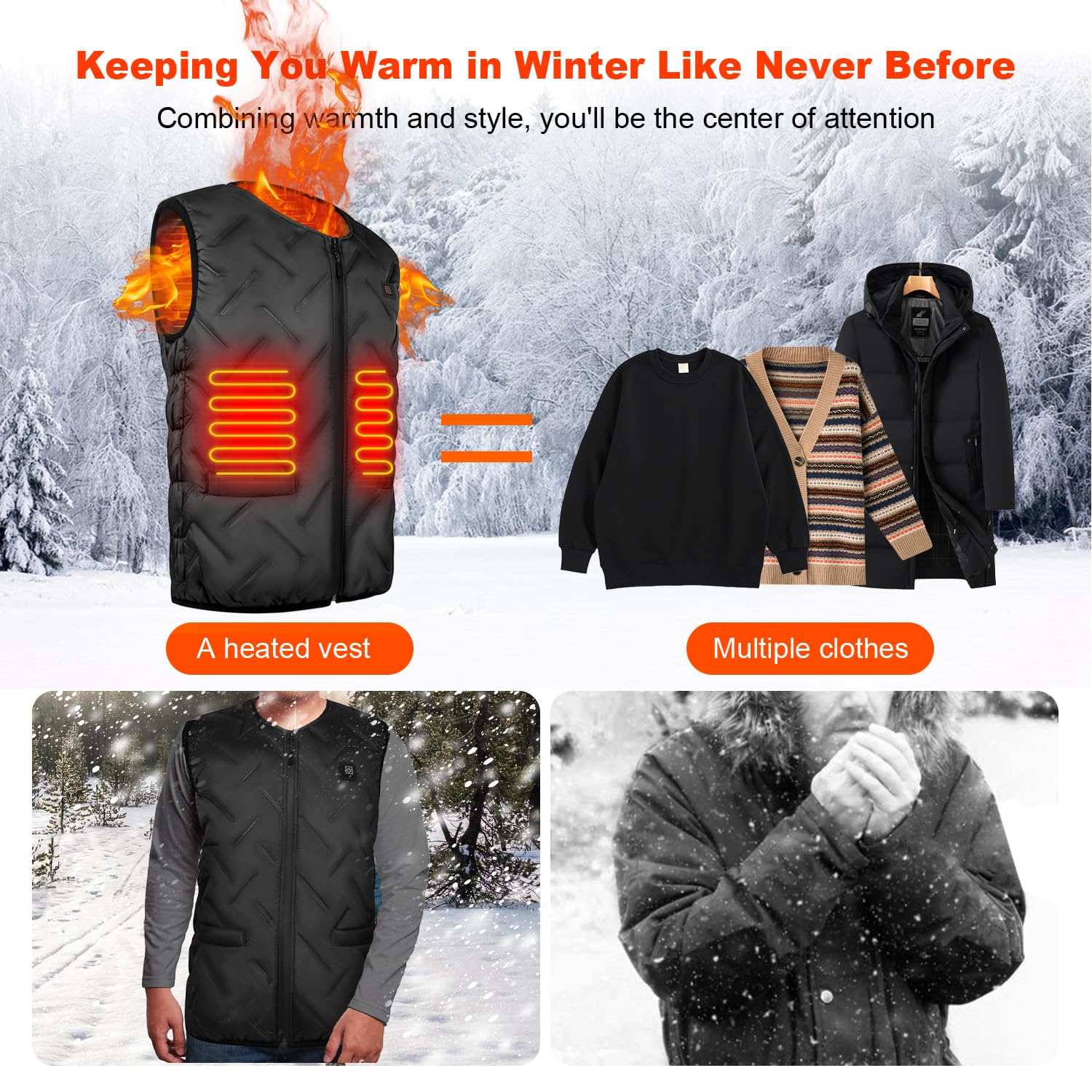 upstartech Gilet Riscaldato Uomo Donna, Moto Giubbotto Riscaldato Elettrico USB Lavabile con 3 Impostazione della Temperatura per All'aperto Lavoro, Pesca, Caccia e Campeggio (Senza Batteria)