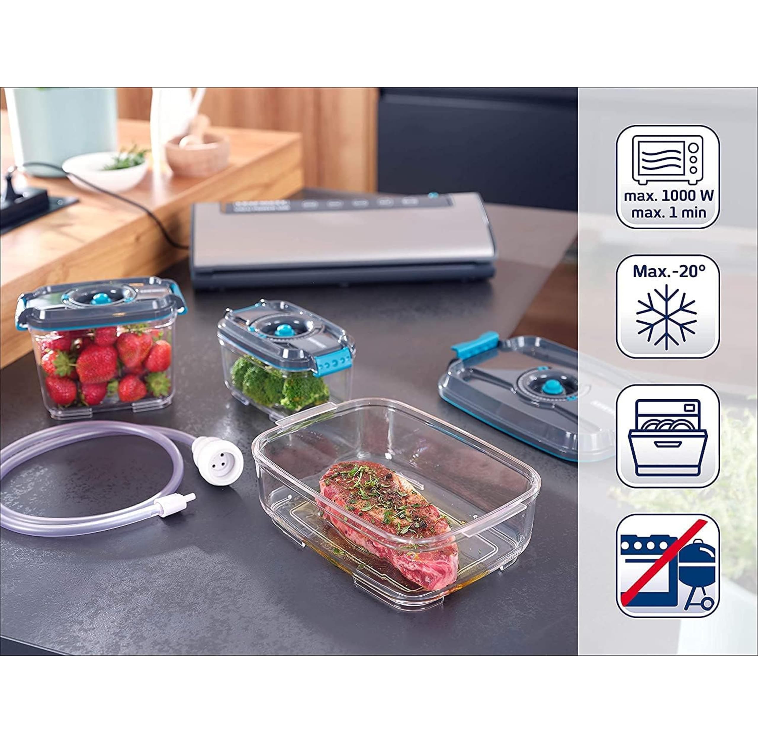 Leifheit 3er Set Vakuum-Frischhaltedosen, luft- und wasserdichte Vorratsdose, Dosen passend für Leifheit Vakuumiergeräte, BPA-frei & spülmaschinengeeignet, zum Einfrieren und die Mikrowelle geeignet