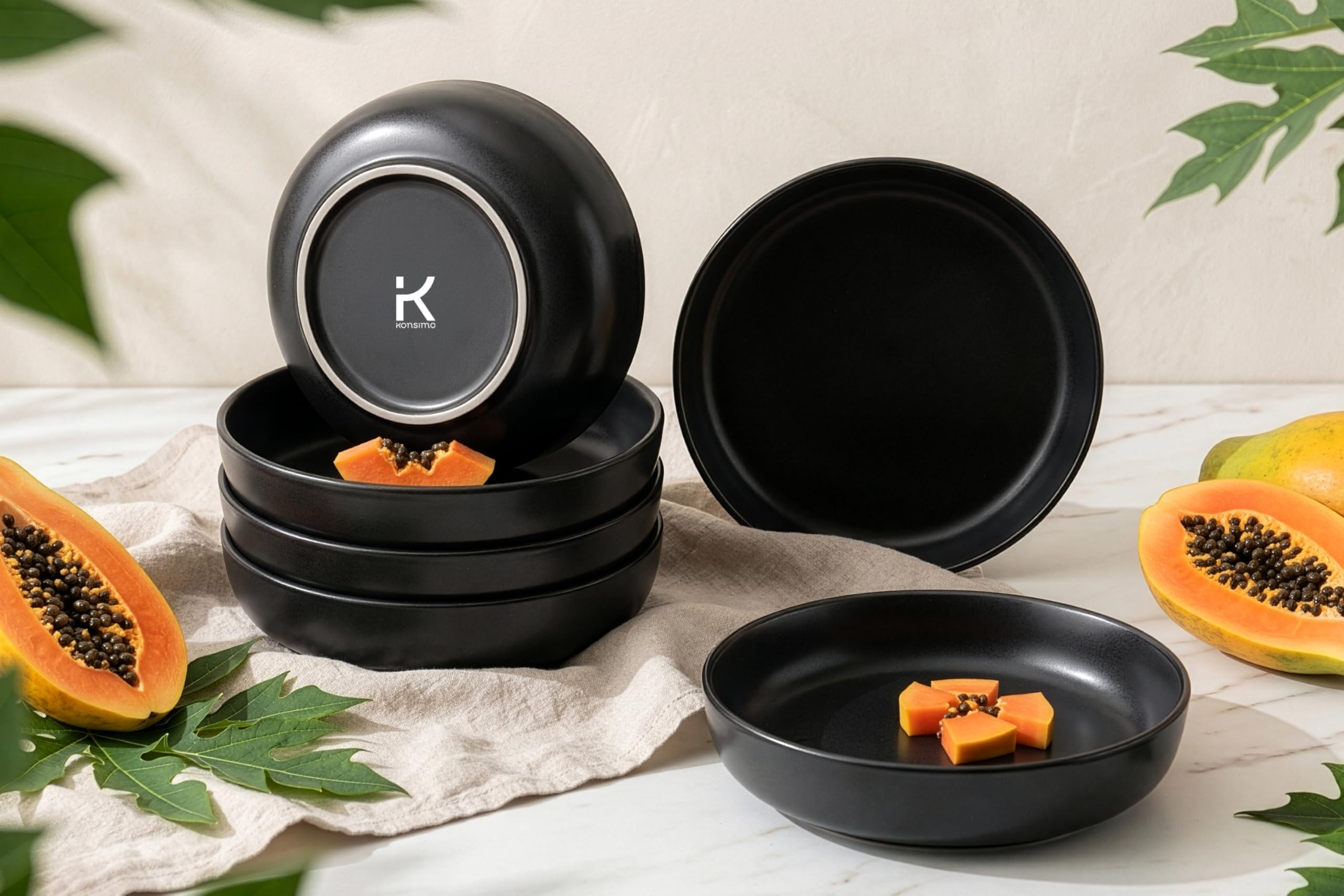 konsimo. VICTO Assiette Creuse pour 6 Personnes - Service de Table 6 Personnes - Passe au Lave-vaisselle Micro-ondes - Service Vaisselle - Assiettes Creuses - Vaisselle - 18,5 cm - Nero