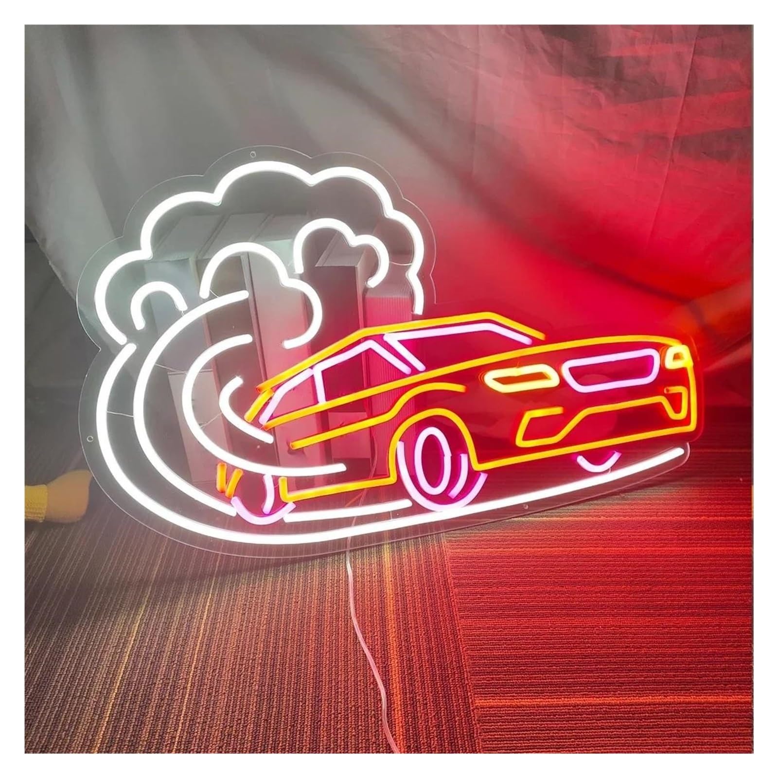 Lemst A Signs Lamp Car Neon Sign Usb Powered Djustable Brightness Retro Car Neon Light Sign For Garage Carpark Rt Wall Decor 35Cmx45cm(A)