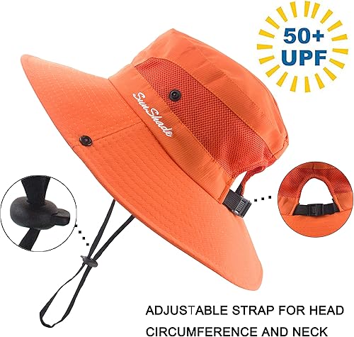 Miniatura 10 de Sombrero de sol para niños y niñas, protección UV, gorra de playa de ala ancha con agujero para cola de caballo