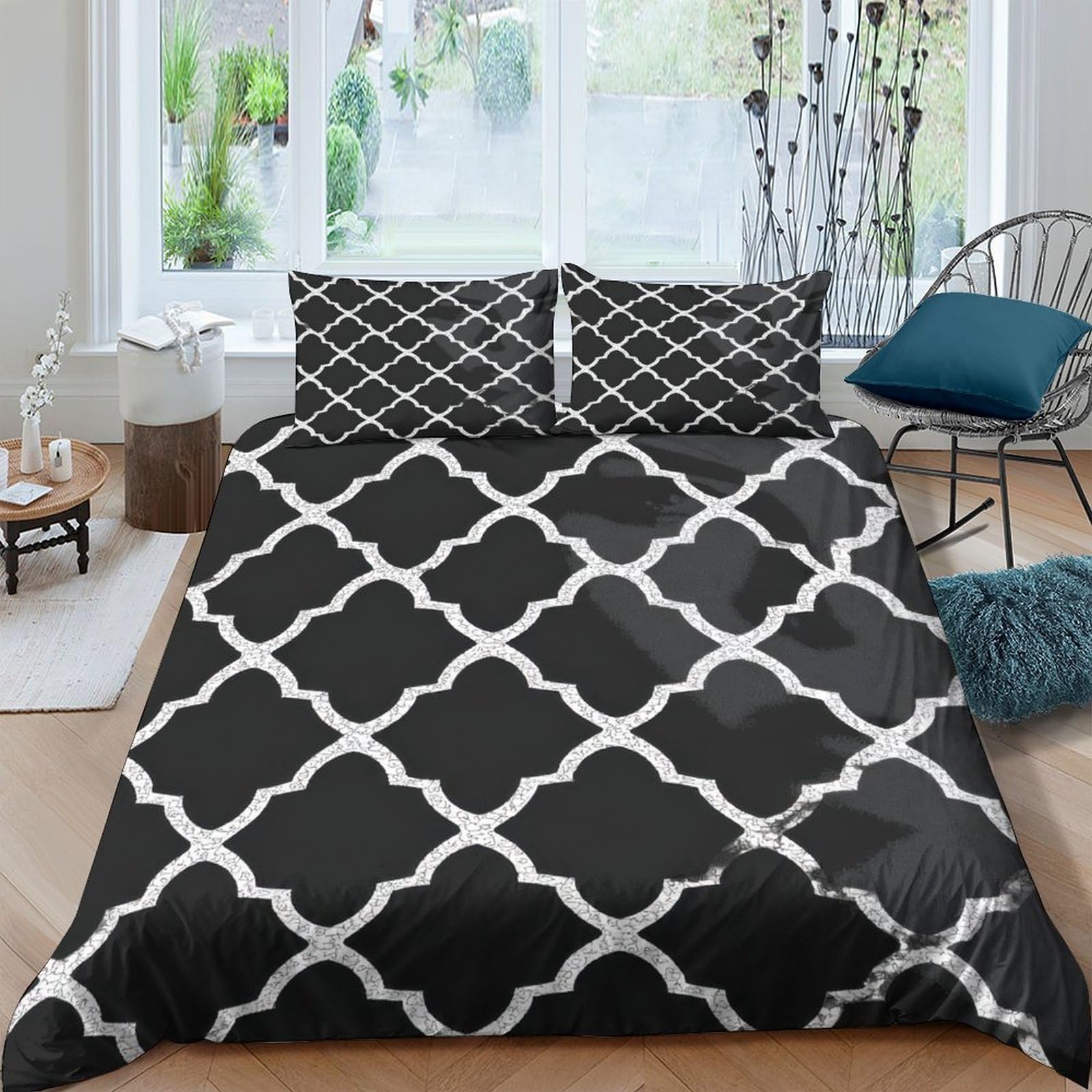 Ctjqhvkz Style-7 3D Printed Black Lattice Fitted Sheet Microfiber Soft Breathable Geometric Pattern Bed Cover For Bedroom Guest Room Single（135X200cm）
