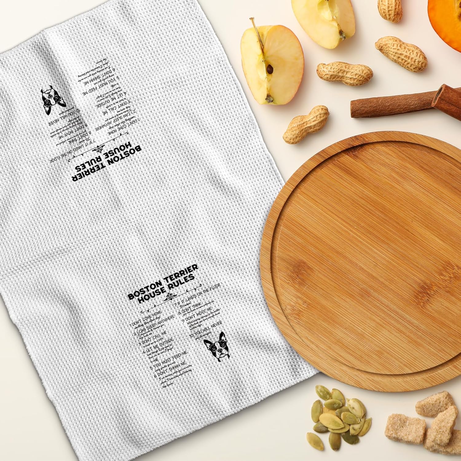 TNUW Boston Terrier House Rules Kitchen Towels 16x24in, Dog Hand Tea Dish Towels for Kitchen Bathroom Decor, Terrier Gifts for Women - Image 6