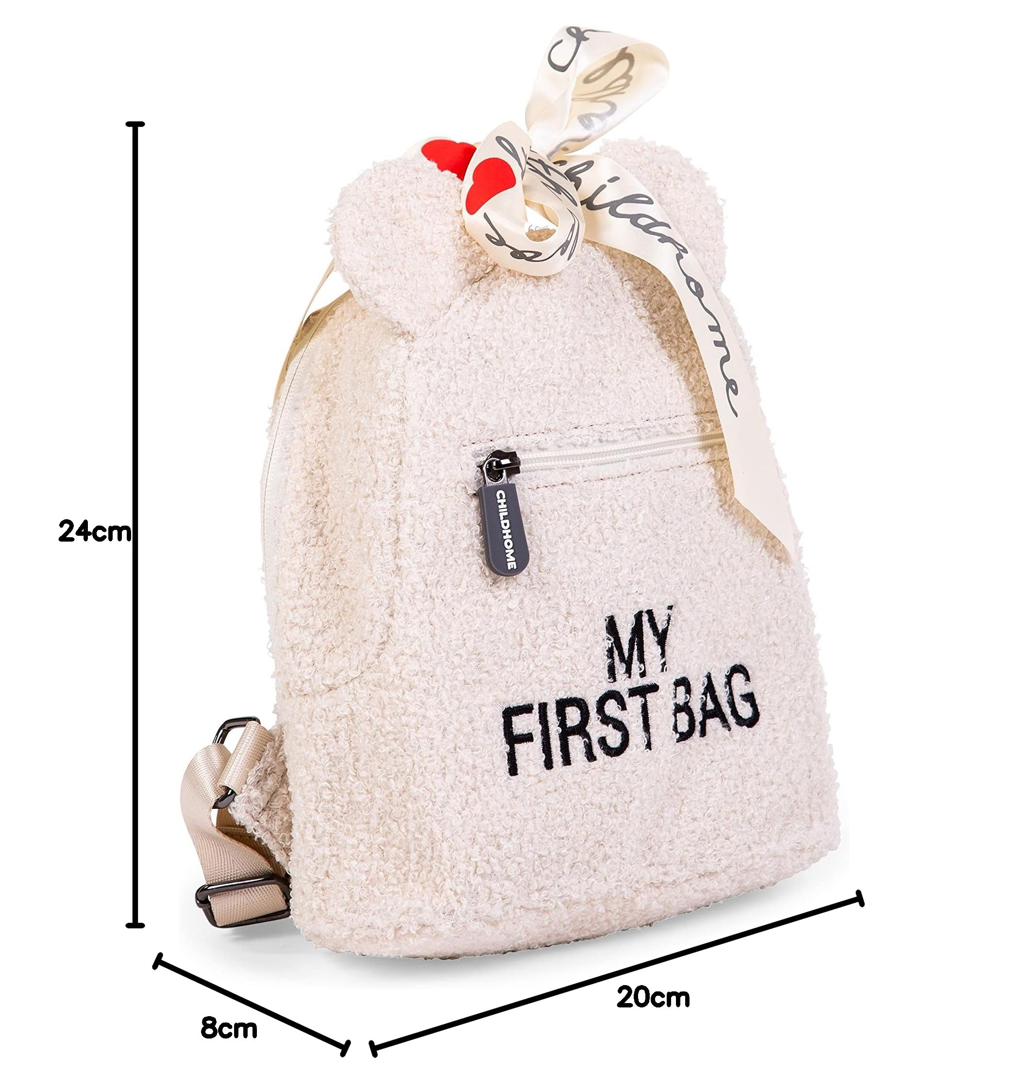 CHILDHOME, Sac À Dos Enfant Bébé, Ecole, Maternelle, Crèche, Deux Compartiments, Contenance Adaptée Lunchbag/Bouteille, Boucle De Sécurité Amovible, Déperlant, My First Bag, teddy écru