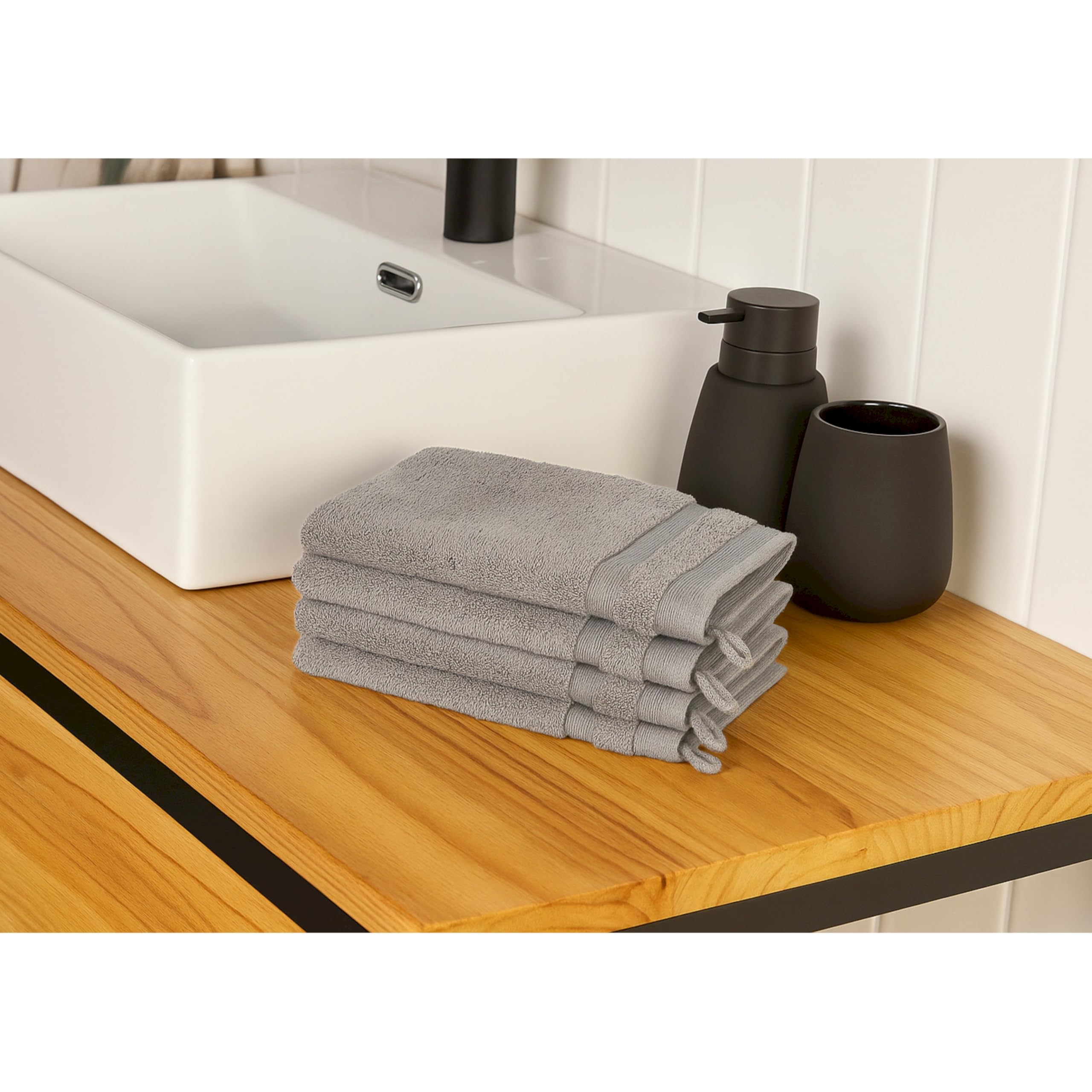 Schöner Wohnen, set di 6 guanti da bagno in spugna di alta qualità, 16 x 21 cm, assorbenti 500 g/m², di lusso grigio, 100% cotone, soffici per il corpo dei bambini, set di asciugamani combinabili