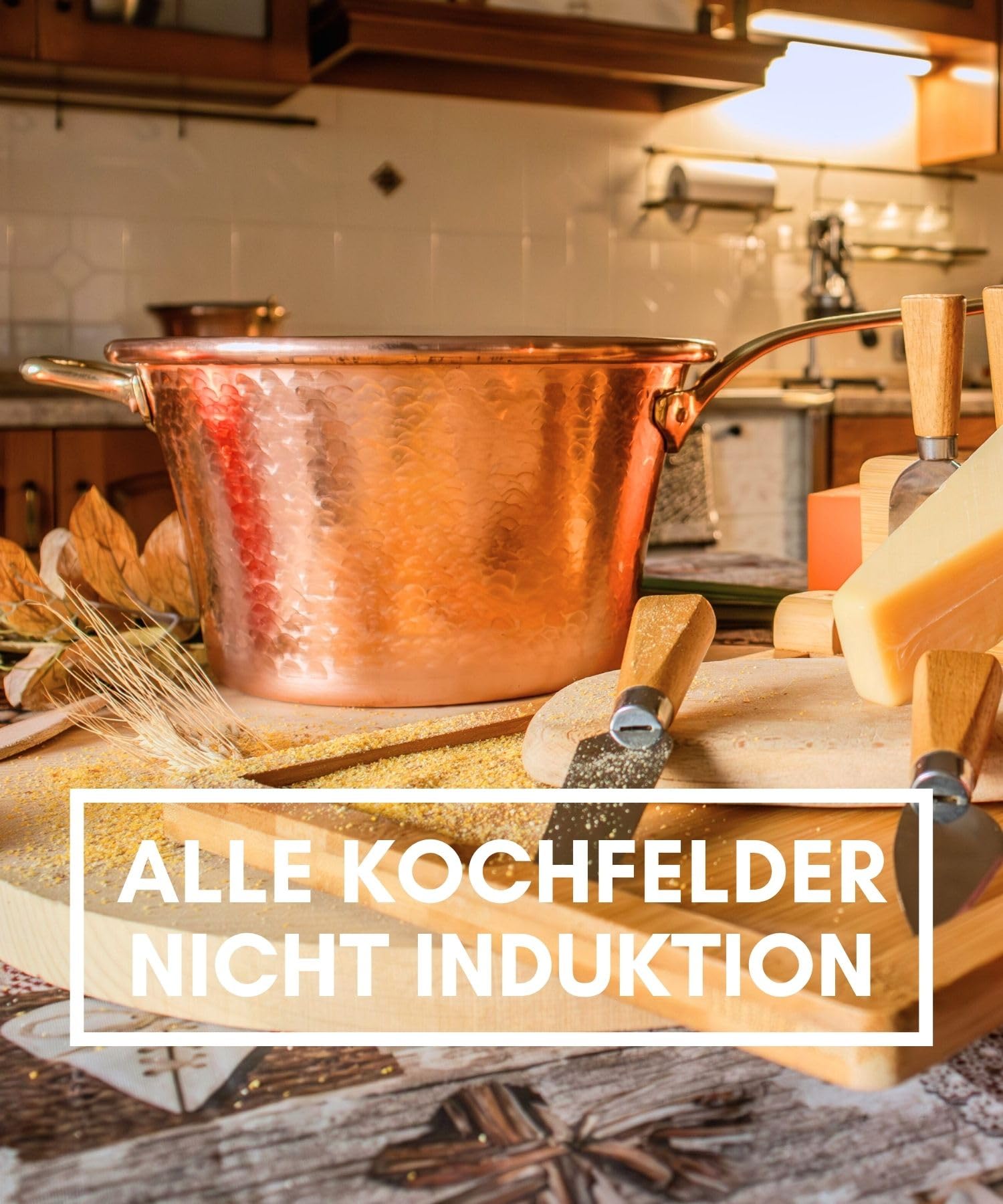 CREARTISTIC 100% Made in Italy- Kupferkessel - für Polenta - Kupfertopf für Marmelade -27cm Durchmesser- Handgefertigt aus Kupfer - Mit Messinggriff - Gehämmerter Kupferverarbeitung - für 6 Personen