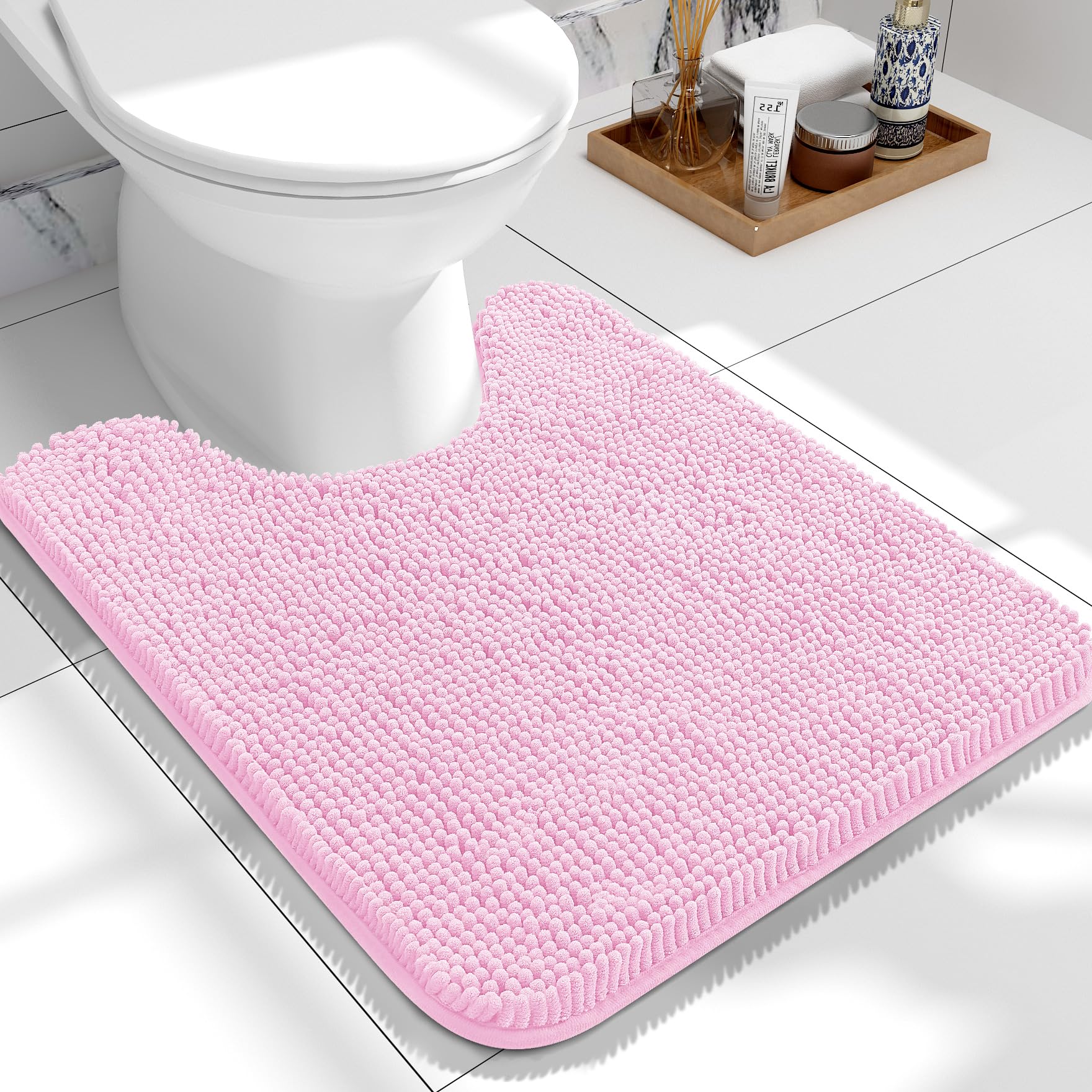 OLANLY Toilet Rugs U-Shaped 24x20 Extra Soft Absorbent Chenille Contour Bathroom Rugs for Toilet Dry Quickly Machine Washable