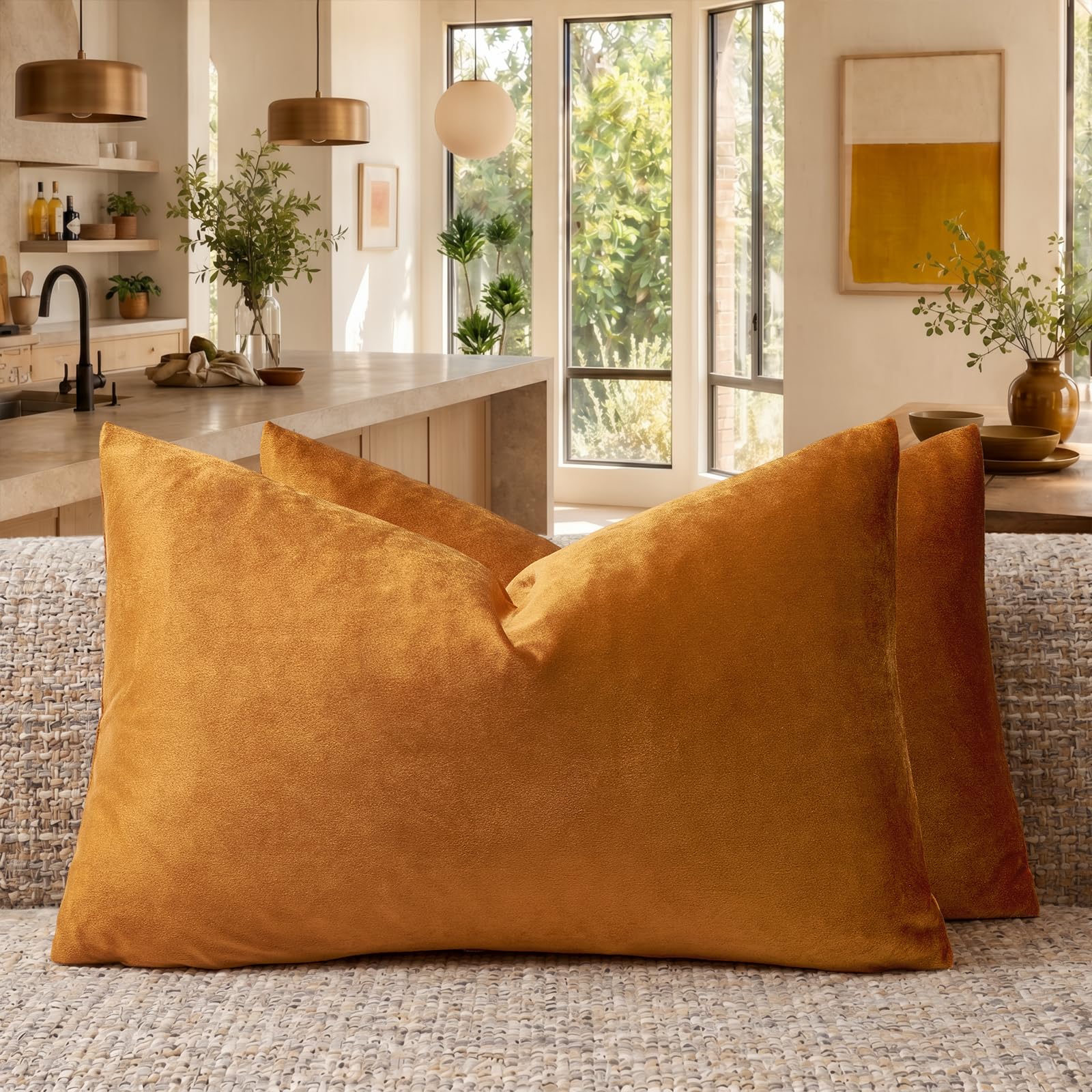 GIGIZAZA Decorative Pillow Covers for Sofa Bed Cinnamon Orange 2 Pack Soft Cushion Cover โ image 1