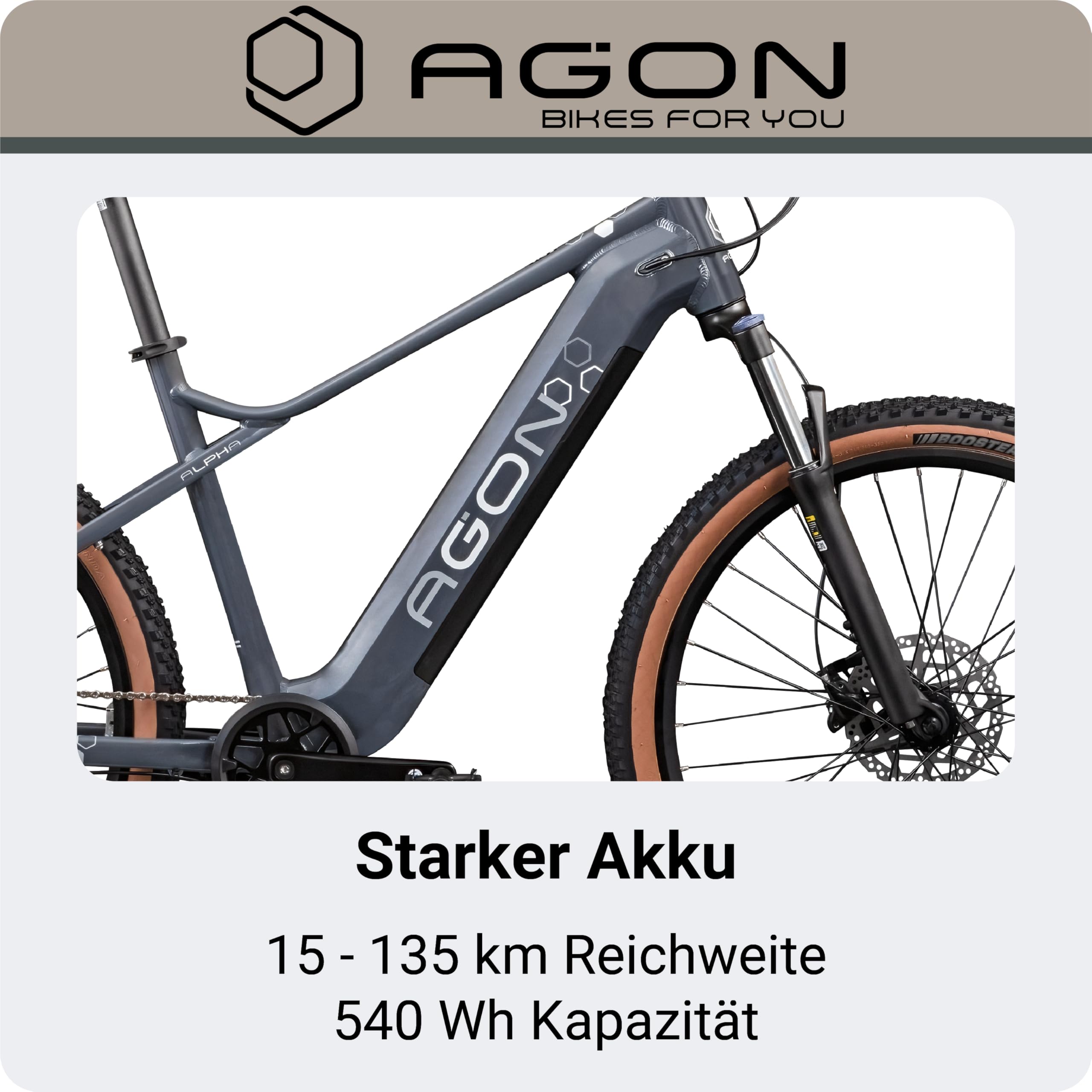 AGON Alpha E Bike Pedelec Mountain Bike for Men or Women 170-190 cm 27.5 Inch Hardtail Trail Mountain Bike with Ananda Engine (Dark Grey, 48 cm) Sports & Outdoors