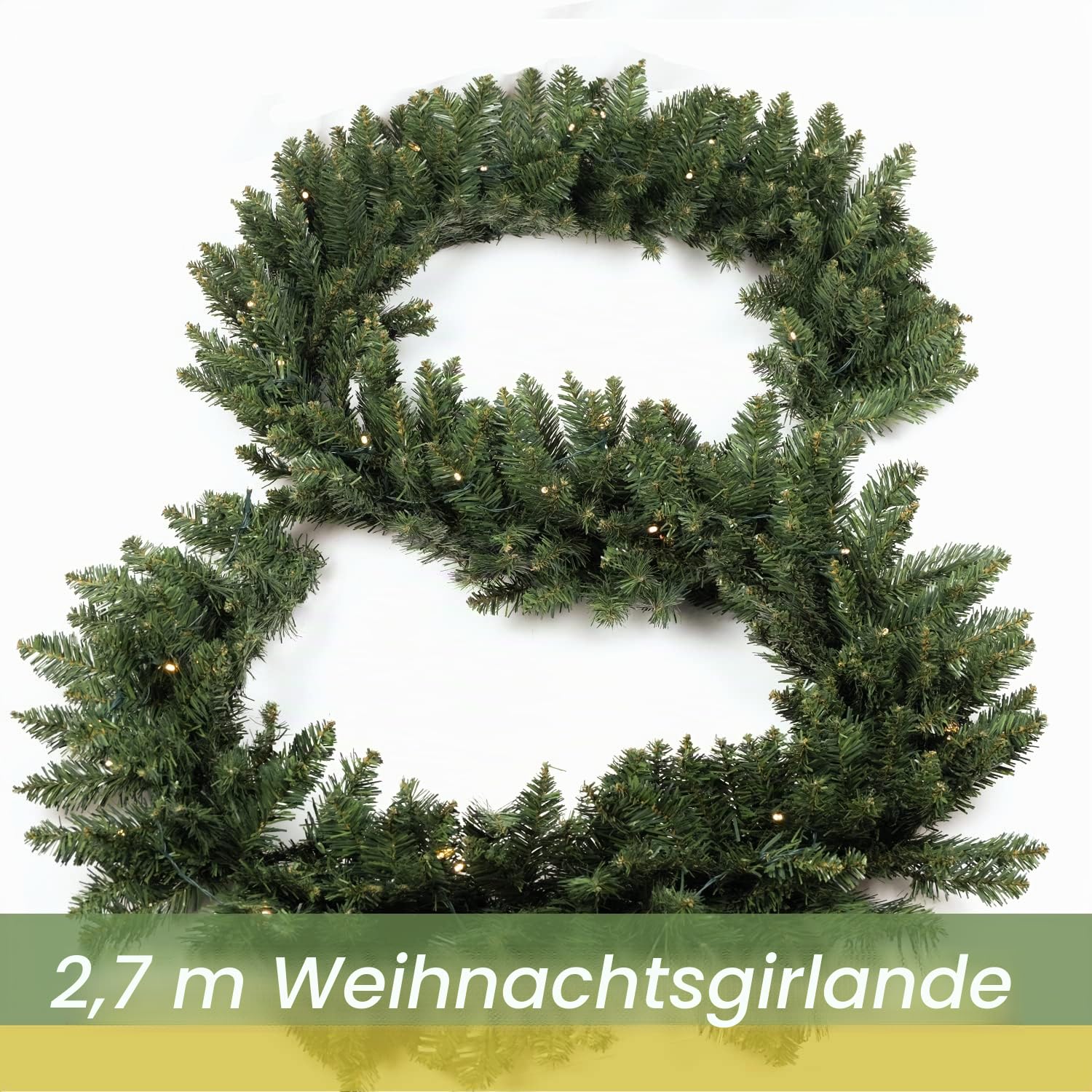 HomeKaren Weihnachtsgirlande, 2,7 m, mit 50 LEDs, 320 Spitzen, vorbeleuchtete Frasertanne, Weihnachtsgirlande mit 50 LED-Lichtern, üppiger und klassischer grüner Stil für Innen- und Außendekoration