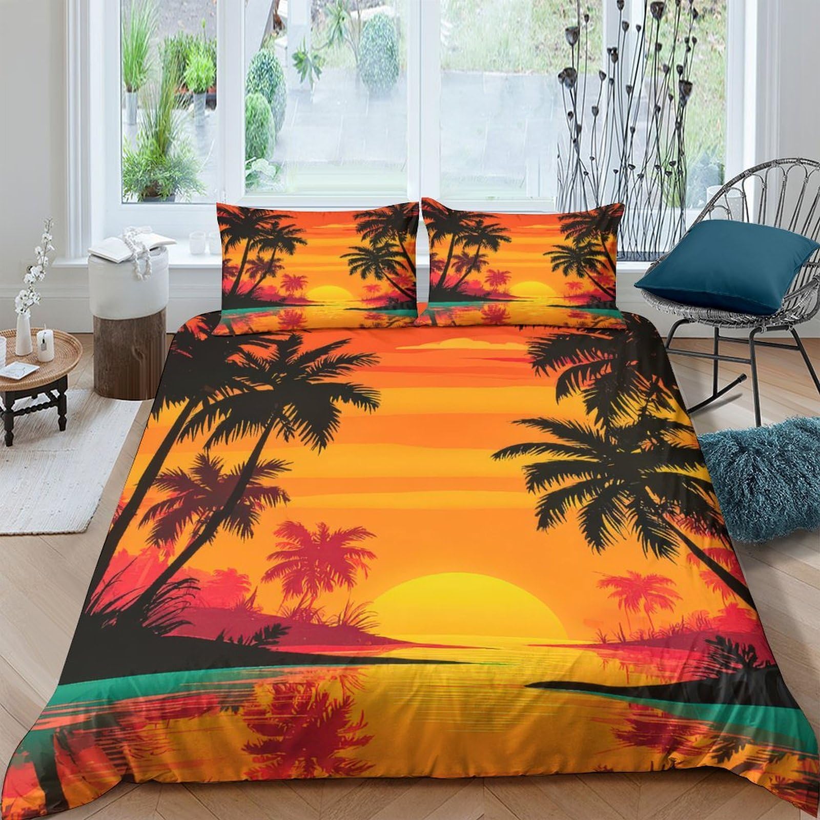 Ctjqhvkz Style-10 3D Printed Tropical Sunset Fitted Sheet Microfiber Soft Palm Beach Mattress Cover For Bedroom Guest Room Decor Single（135X200cm）