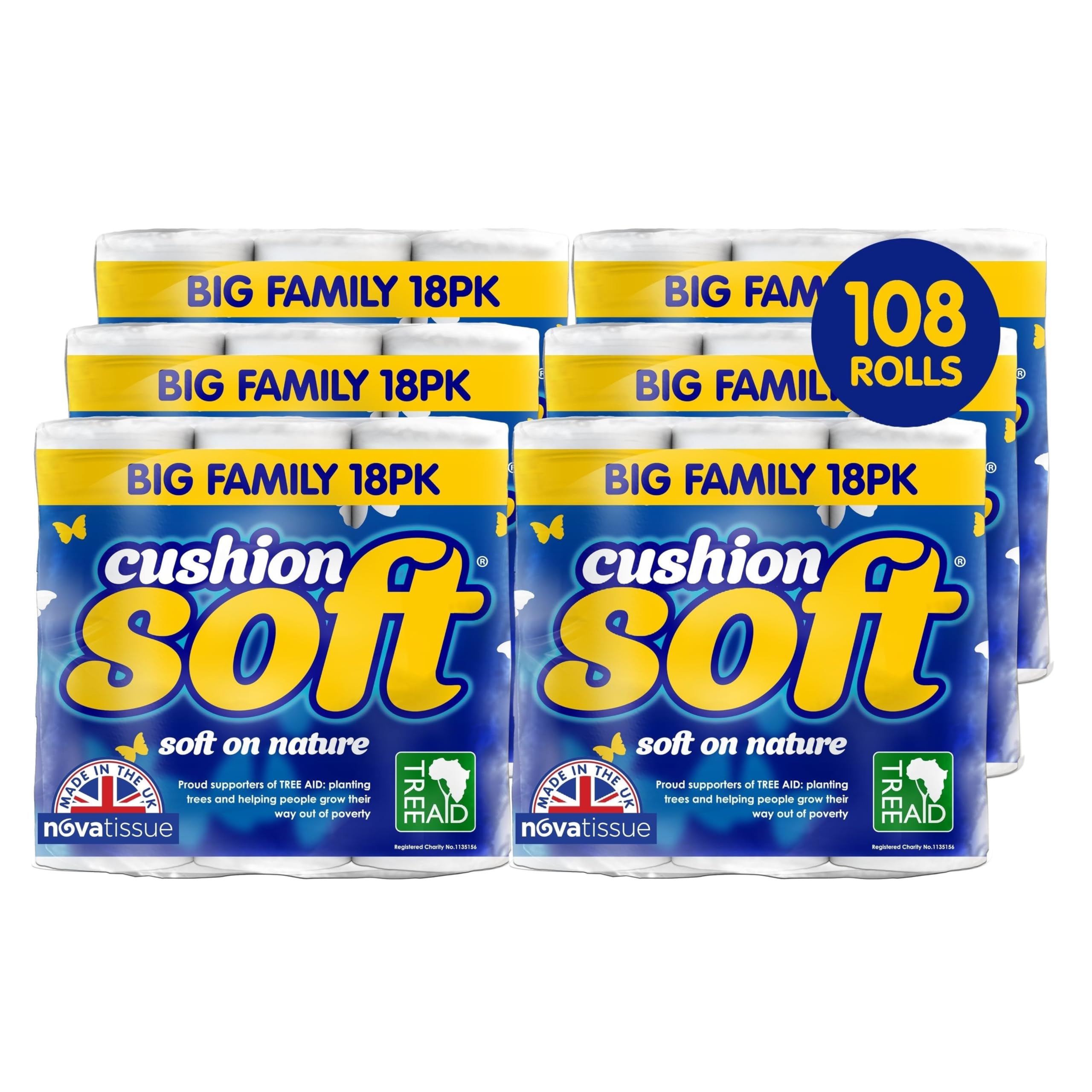 Cushion Soft White Quilted Toilet Tissue | Embossed 2-Ply Toilet Paper | Strong, Unscented, Sustainably Sourced | Bulk Pack | 108 Rolls