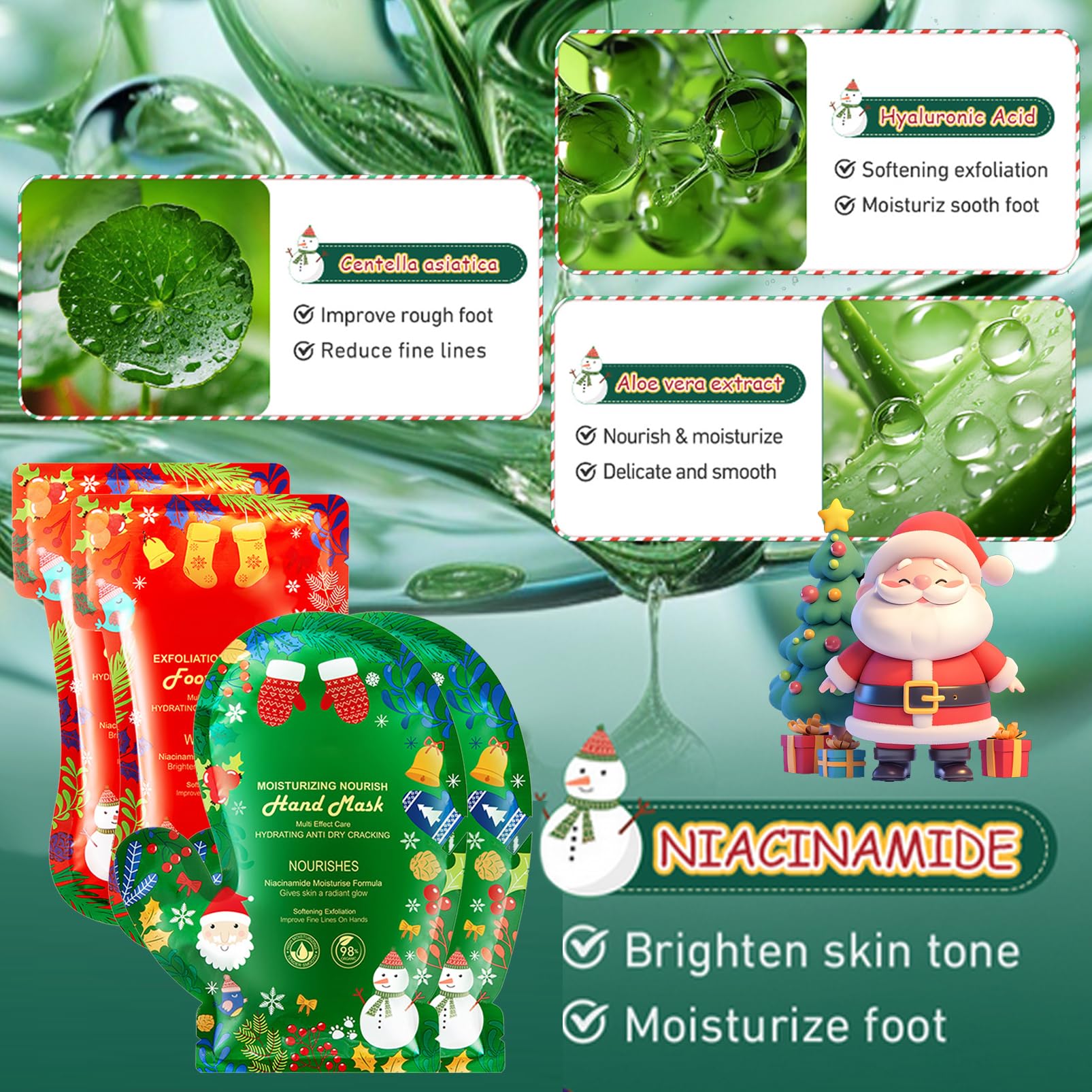 Handmaske & Fußmaske Weihnachten Set, Pflege Peeling Handmasken & Fussmaske Socken, Feuchtigkeitsspendend & Hornhautentfernung, Anti Hornhaut Handpflege Fußpflege für Weihnachts geschenk