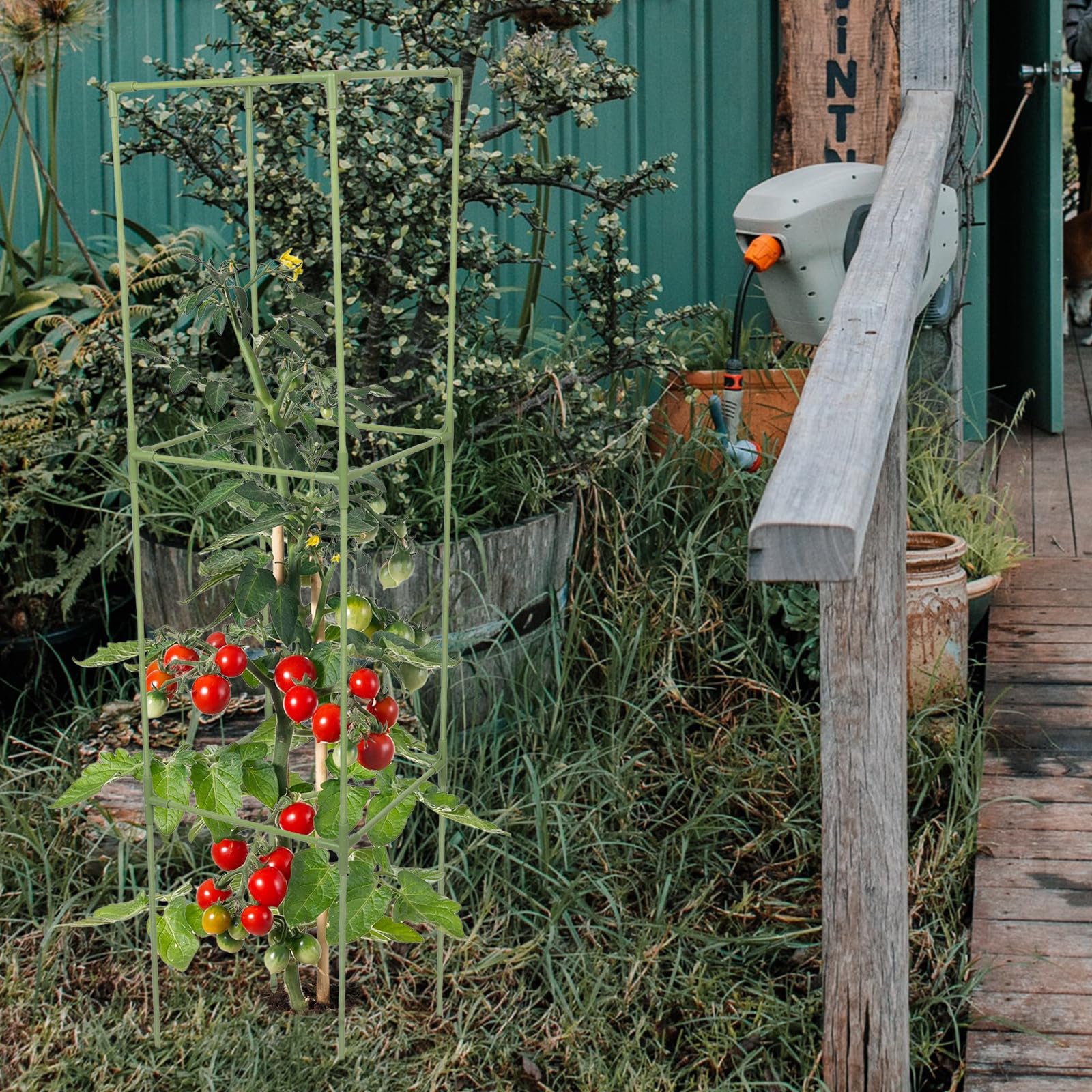 Milisten Treillis pour Tomates Carré 1 Set en Fibre de Verre Vert