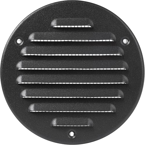 ECOPRO VENT Rejilla de ventilación redonda de metal negro de 4 pulgadas - Uso interiorexterior - (rejilla 4 pulgadas de diámetroárea de cubierta
