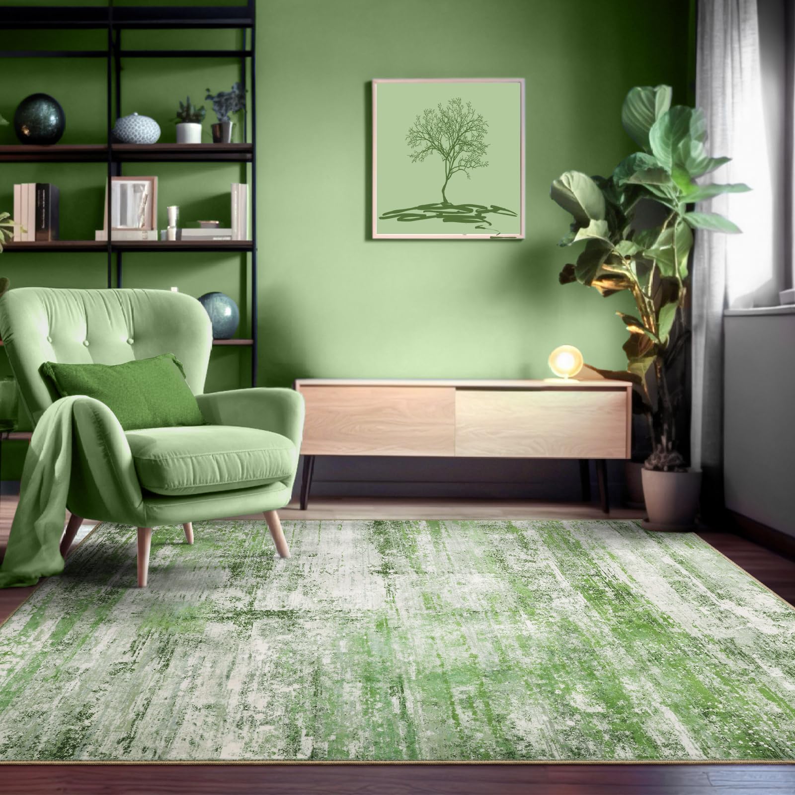 FLYRUGGO Abstract 4x6 Area Rug for Living Room Dining Room Entryway Sage Green