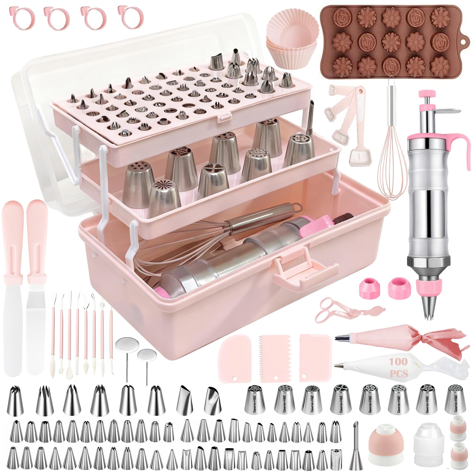 Kuchendekorations-Werkzeug-Set, Dessert-Spritzen-Set mit Aufbewahrungsbox, Spritzbeutel und Spritztüllen-Set für Kekse, Cupcakes und Kuchen, Zuckerguss, Fondant, Dekoration für Anfänger oder Profis
