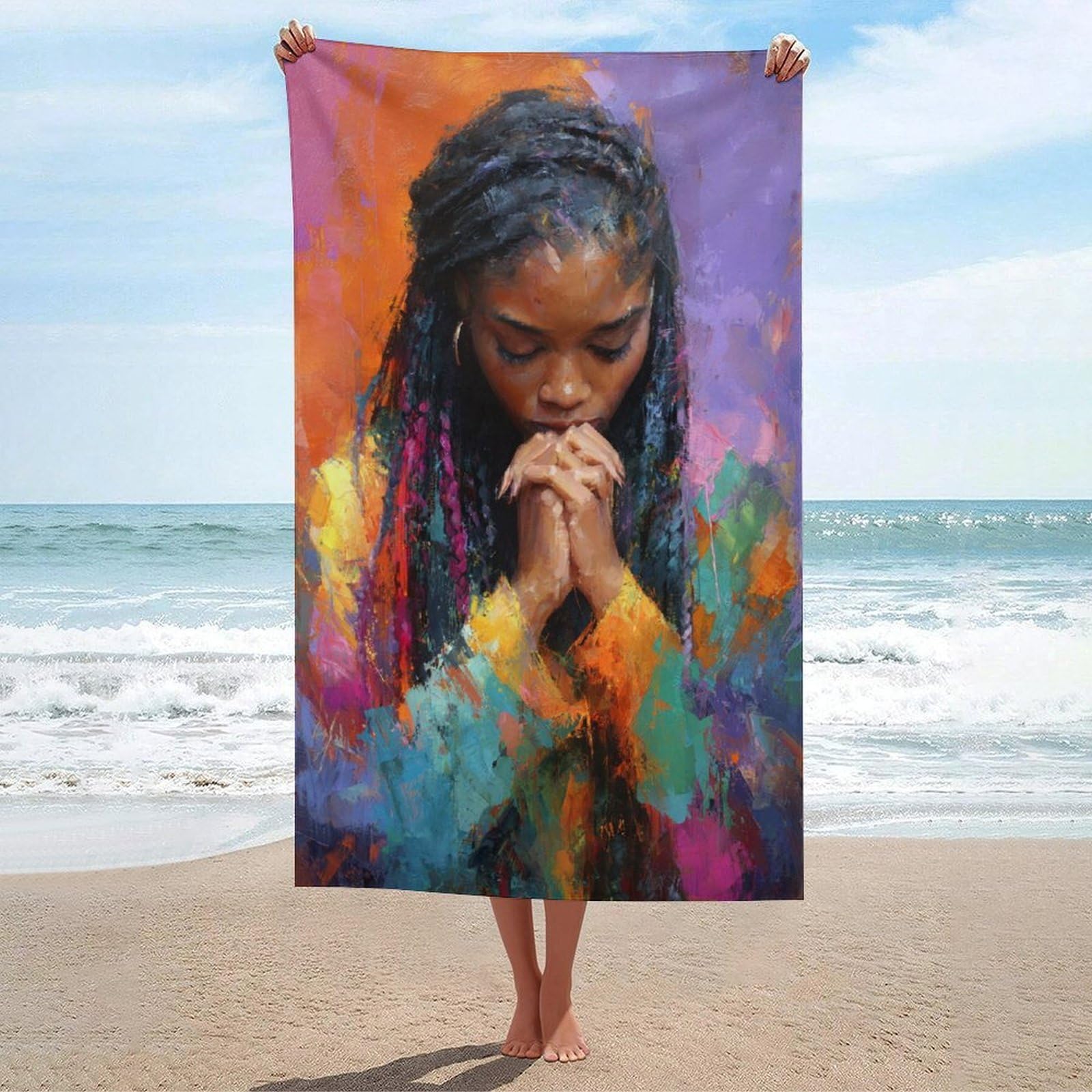 asbwuo Beautiful Black Woman with Long Braids Beach Towel