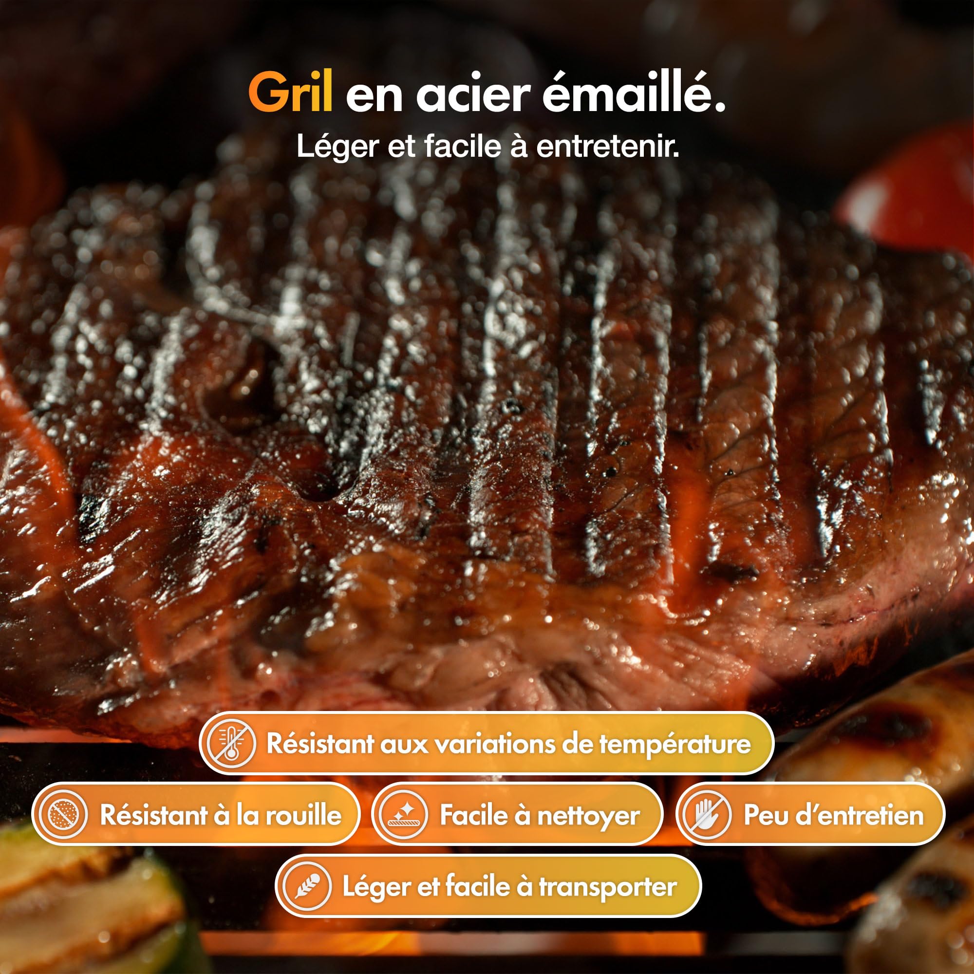 VonHaus Barbecue au Charbon – Barbecue avec Grille Chauffante, Hauteur Réglable, Thermomètre – Portable, Bac à Cendres, Étagère, 2 Tables Latérales Pliables, Roues – Viande, Poisson & Légumes