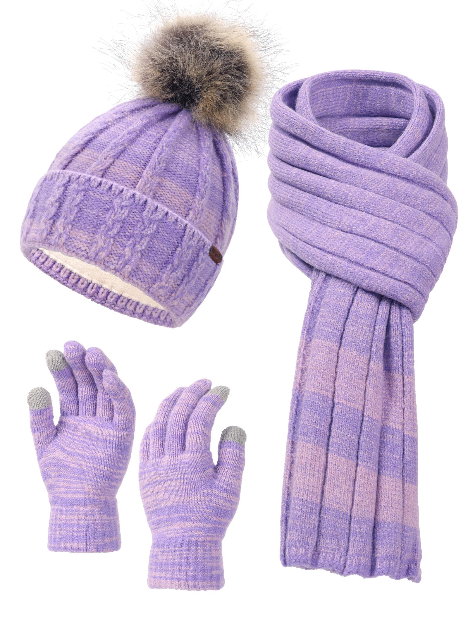 NATUST Mütze Schal Handschuhe Set Damen Winter Dickes Strickset