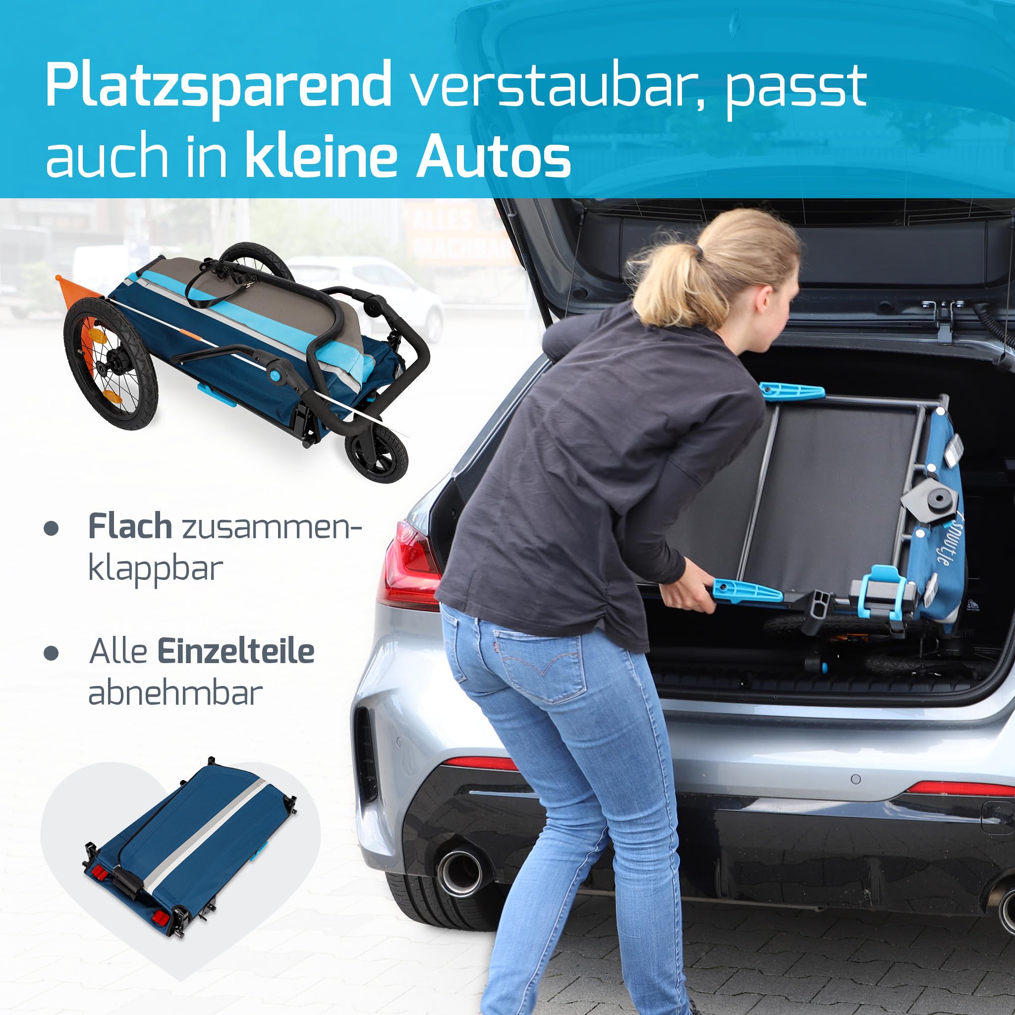 Fahrradanhänger | Lastenanhänger für Fahrrad & ebike | 40 kg Tragkraft 120 Liter | faltbar | mit Regenschutz | perfekt für Einkauf, Ausflug, Festival
