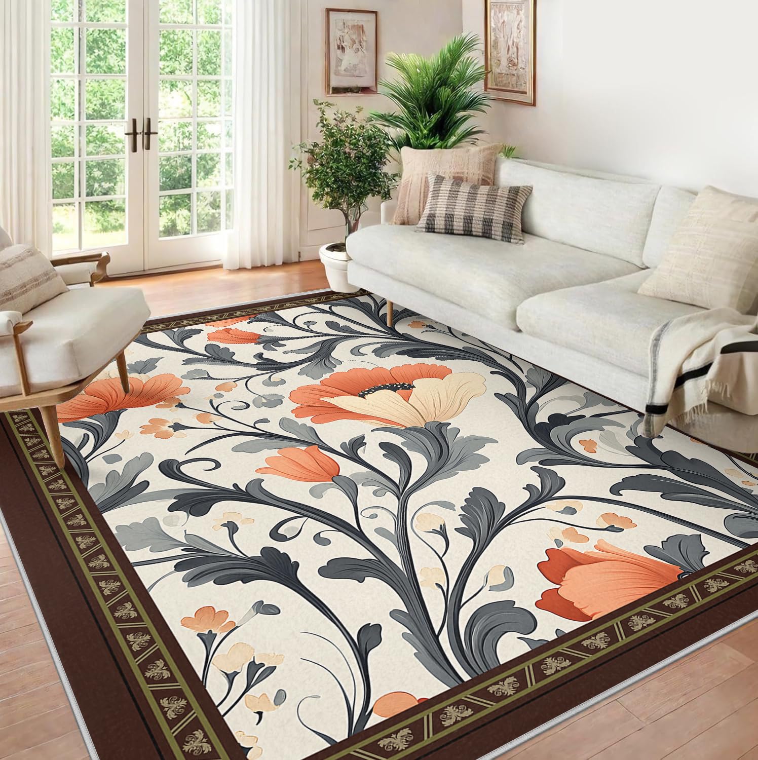 Tapis salon orange floral floral 140x200 pour une salle à manger chaleureuse