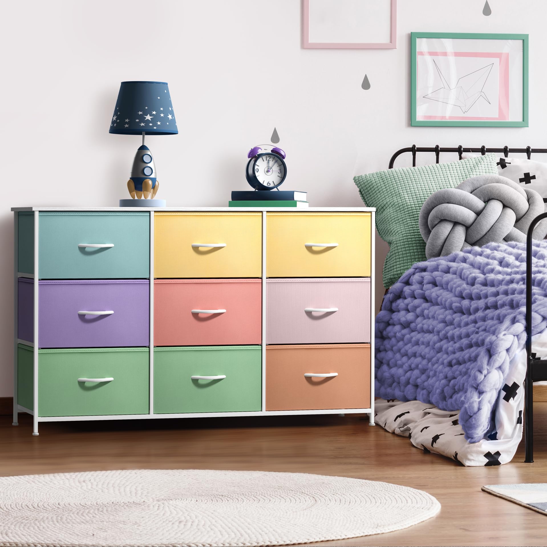 Sorbus 9-Drawer Kids Dresser for Bedroom, Wood Top (Multicolor Pastel)