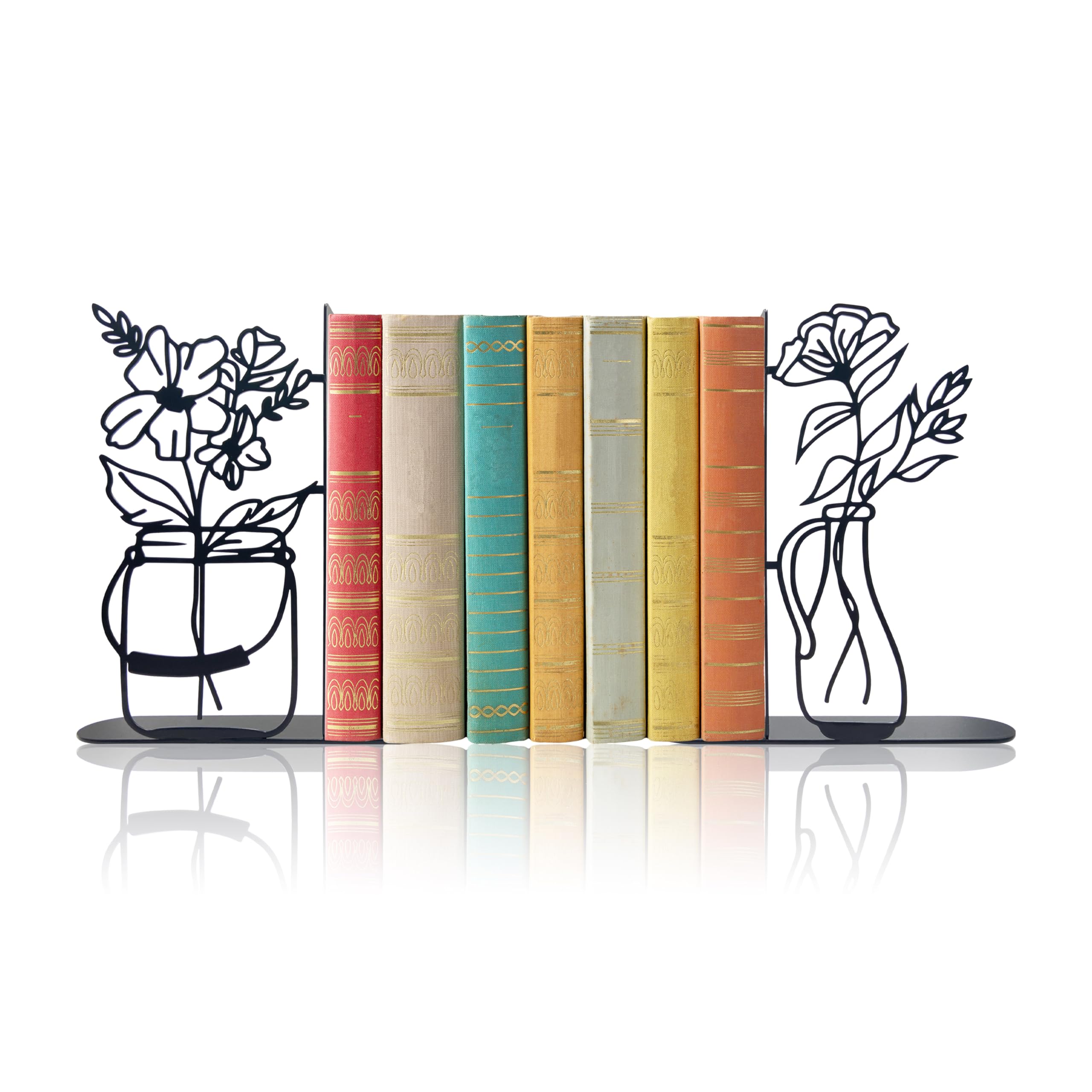 Metal Flower Book Ends, Cute Book Ends for Home Office Decor Decorative Book Ends for Shelves, Ideal Gift for Book Lovers(Black)