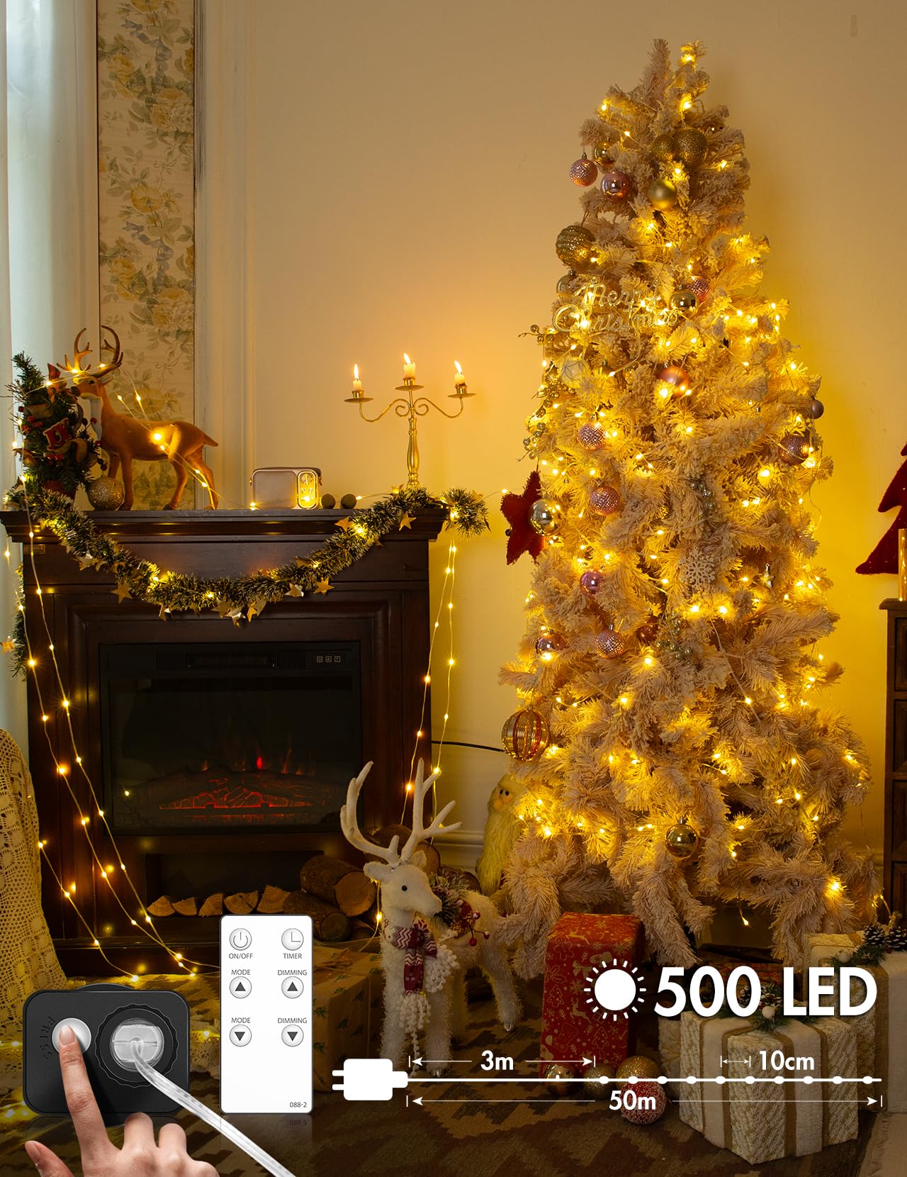 BESCOST Catena Luminosa Esterno 50 Metri 500 Led con Telecomando Luci Natale Esterno Stringa Luci Impermeabile IP44 Lucine Led Decorative 8 Modalità Luci Esterni per Albero Natale Giardino Festa