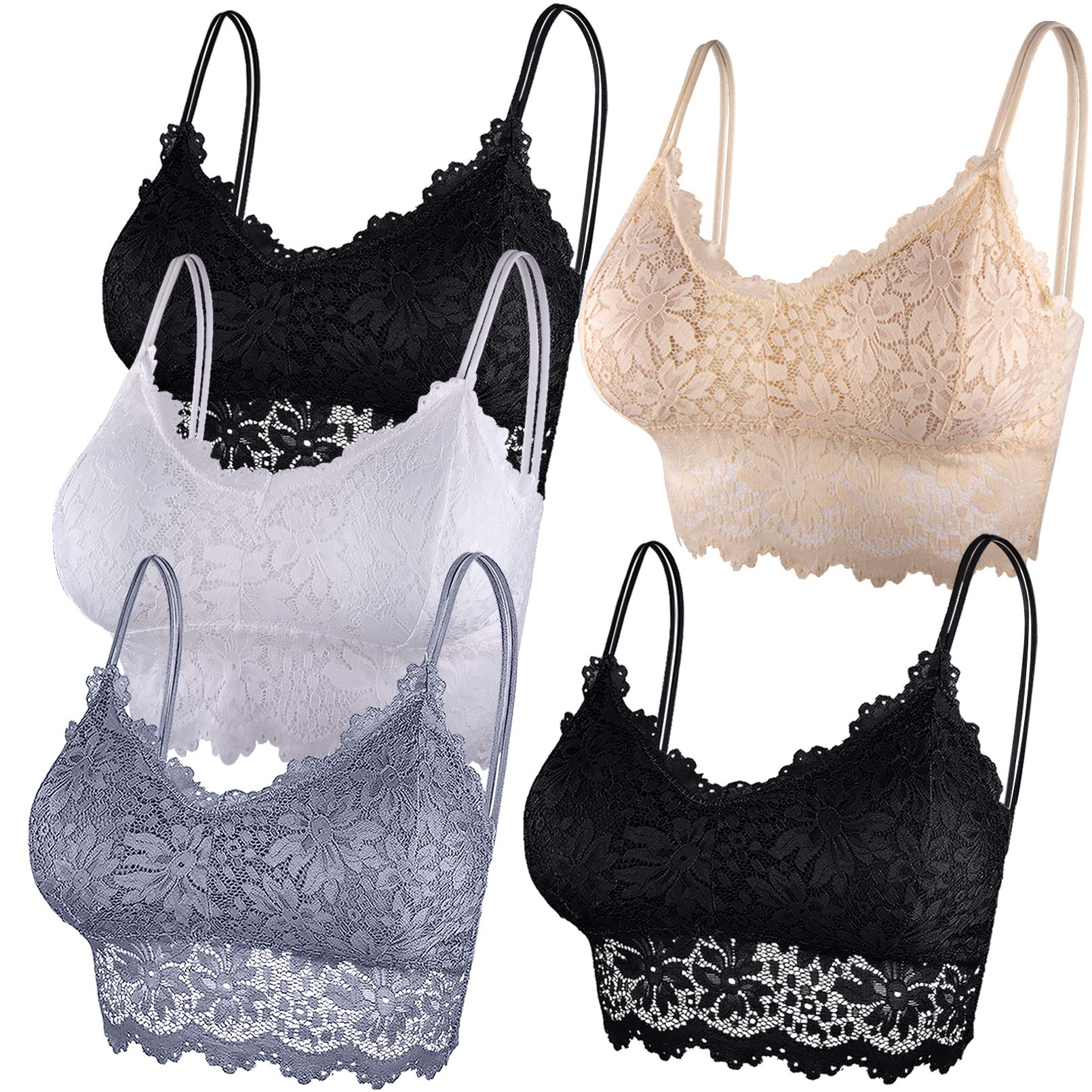 Duufin 5 Pieces Bralettes for Women Lace Bra with Removable Pads Bralette