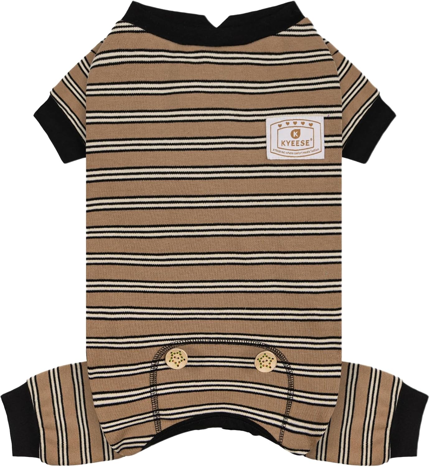 KYEESE Dog Pajamas, Soft Dog Pajamas for Small Medium Dogs Boy Girl, Comfy Dogs PJS Breathable Onesie Clothes, Stretchy Jammies Pet Sleepwear, Lightweight Puppy Jumpsuit Outfit, Khaki Striped, XL