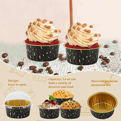 Miniatura 5 de 50 moldes para pasteles con tapas, 50 forros para cupcakes de 4 onzas con tapas, vasos desechables de aluminio con tapas, mini sartenes de aluminio